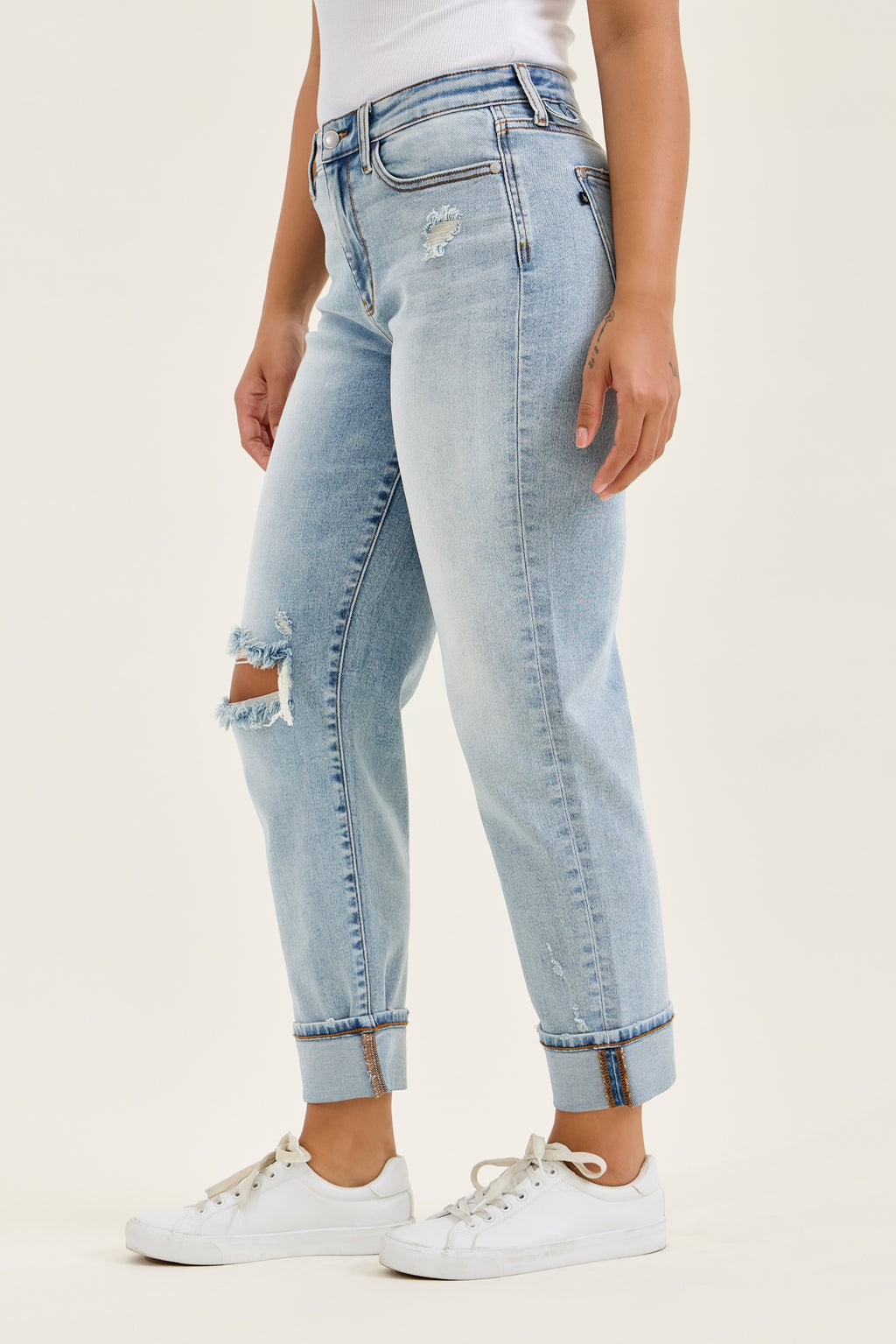 Judy Blue Mid Rise Light Wash Destroyed with Bandana Loop