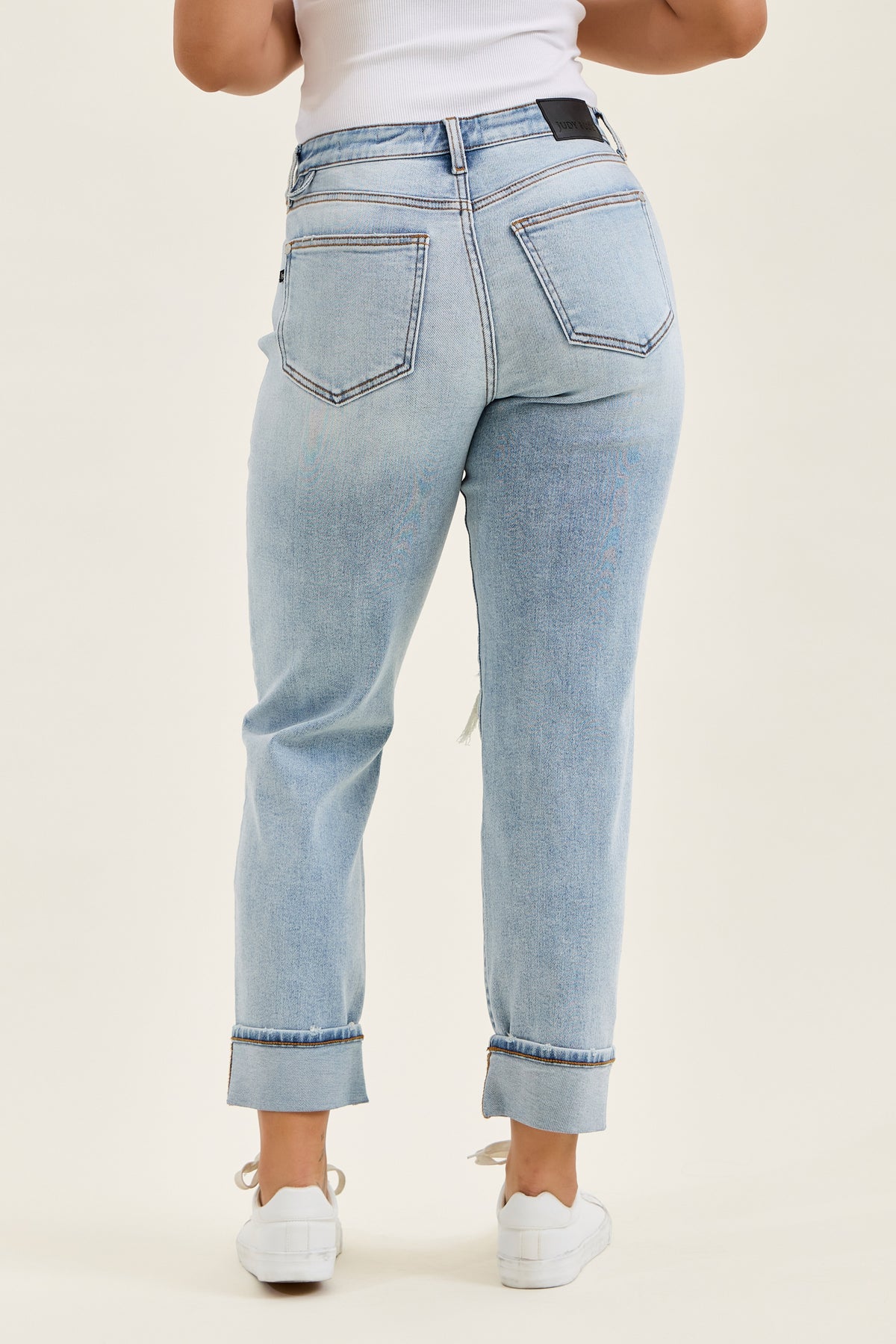 Judy Blue Mid Rise Light Wash Destroyed with Bandana Loop