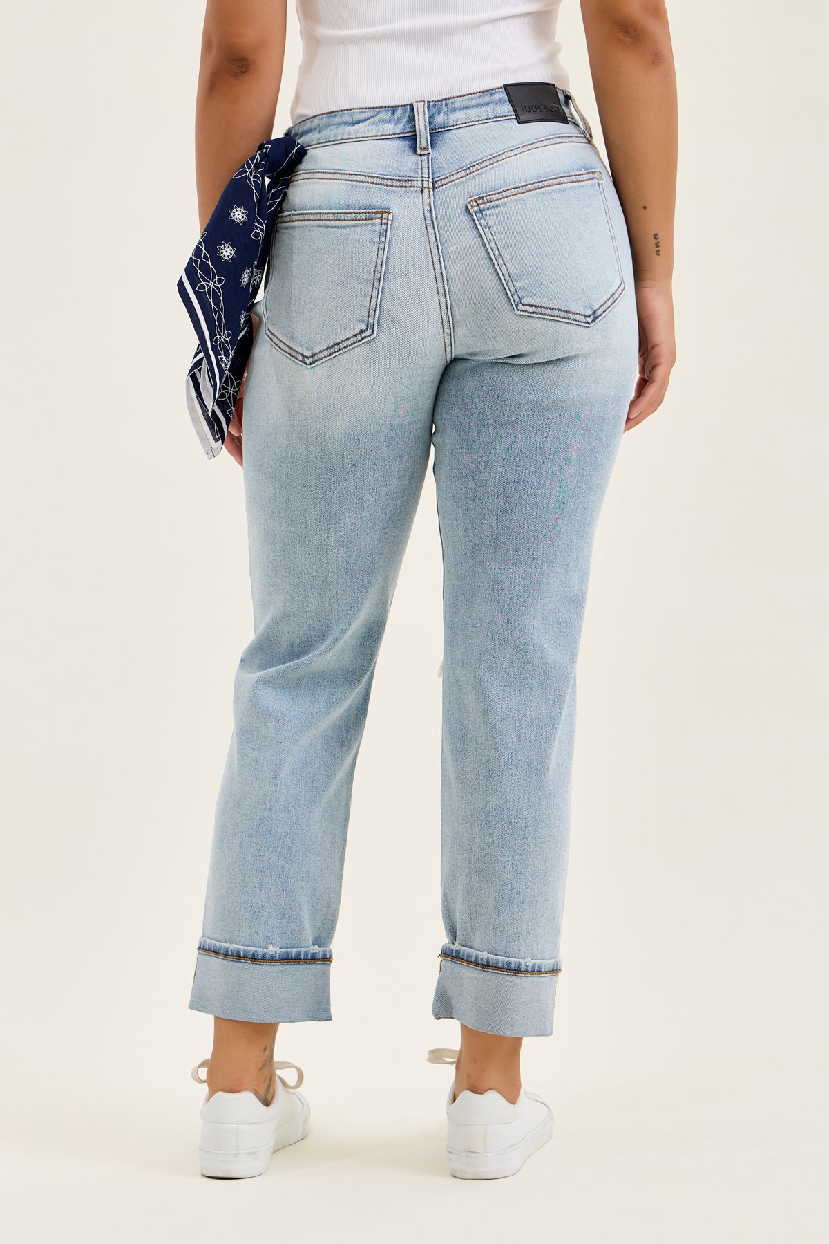 Judy Blue Mid Rise Light Wash Destroyed with Bandana Loop