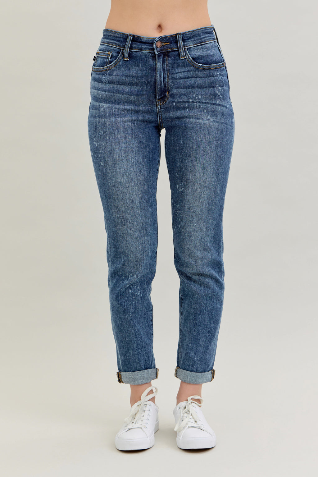 Judy Blue High Waist Dark Wash Destroyed Bleach Splatter Boyfriend