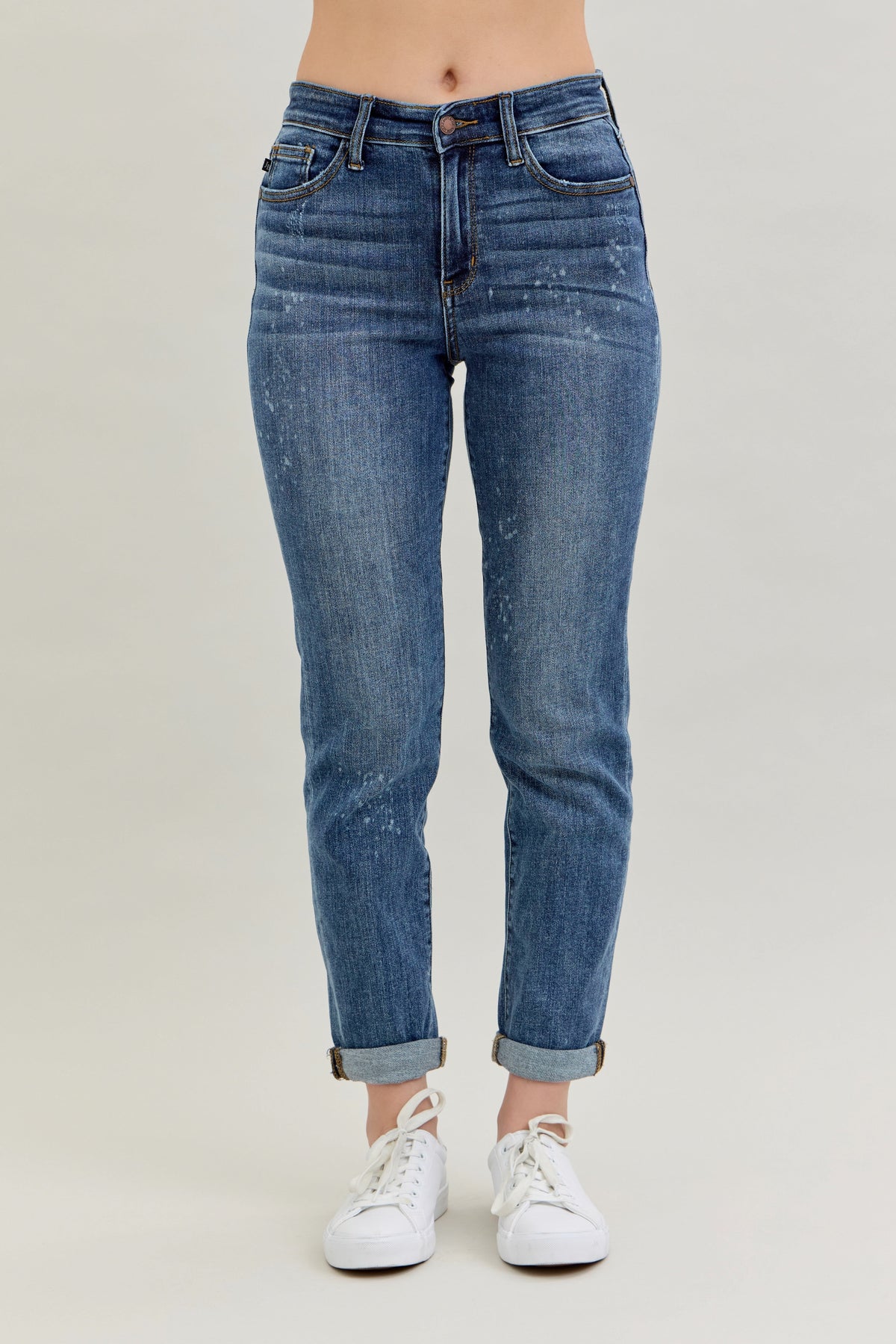 Judy Blue High Waist Dark Wash Destroyed Bleach Splatter Boyfriend