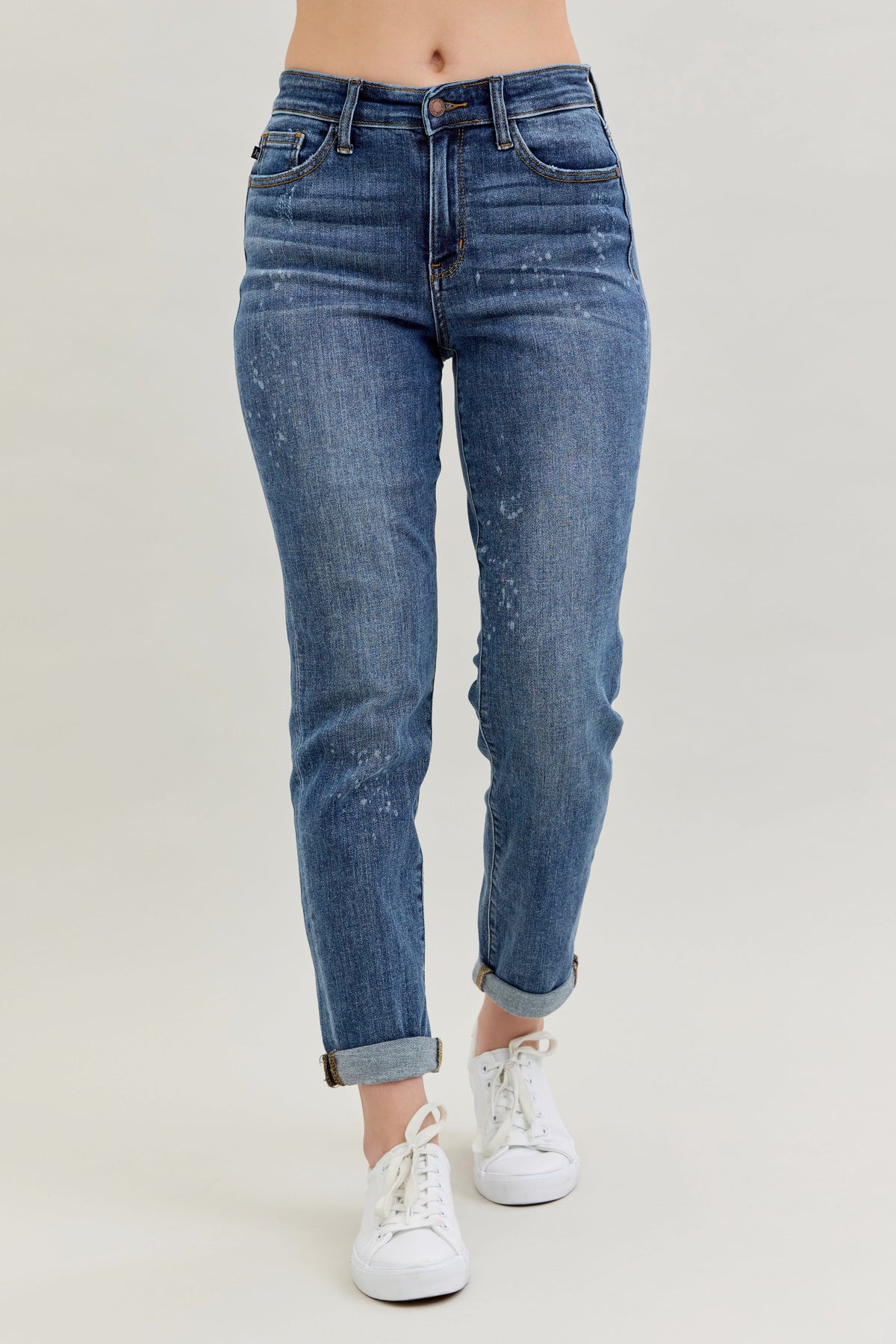 Judy Blue High Waist Dark Wash Destroyed Bleach Splatter Boyfriend