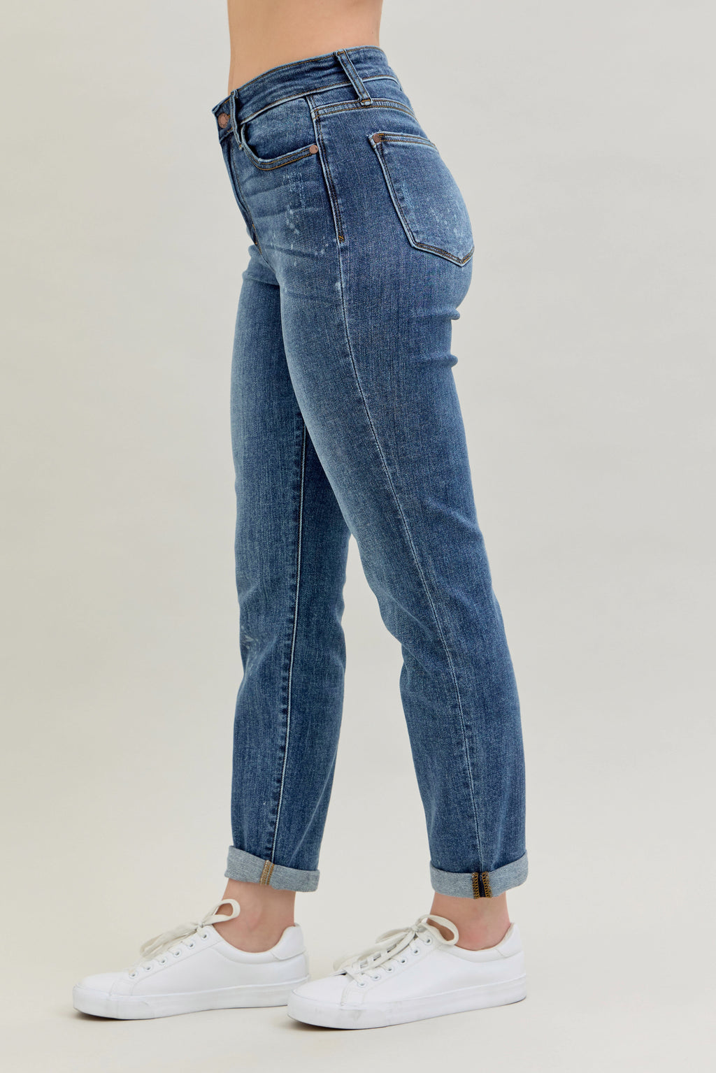 Judy Blue High Waist Dark Wash Destroyed Bleach Splatter Boyfriend