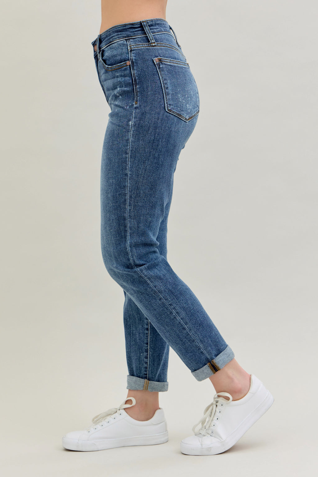 Judy Blue High Waist Dark Wash Destroyed Bleach Splatter Boyfriend