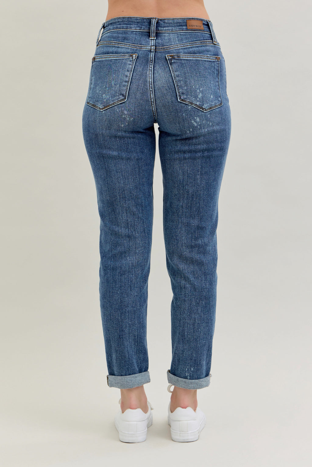 Judy Blue High Waist Dark Wash Destroyed Bleach Splatter Boyfriend