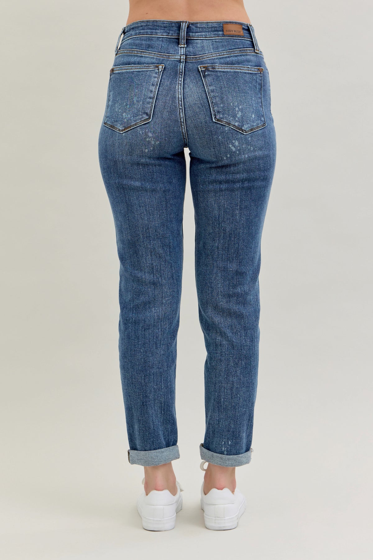 Judy Blue High Waist Dark Wash Destroyed Bleach Splatter Boyfriend