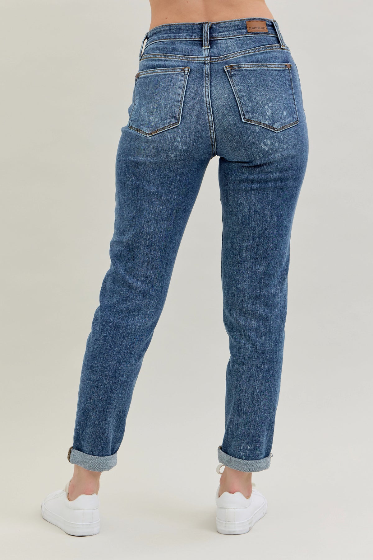 Judy Blue High Waist Dark Wash Destroyed Bleach Splatter Boyfriend