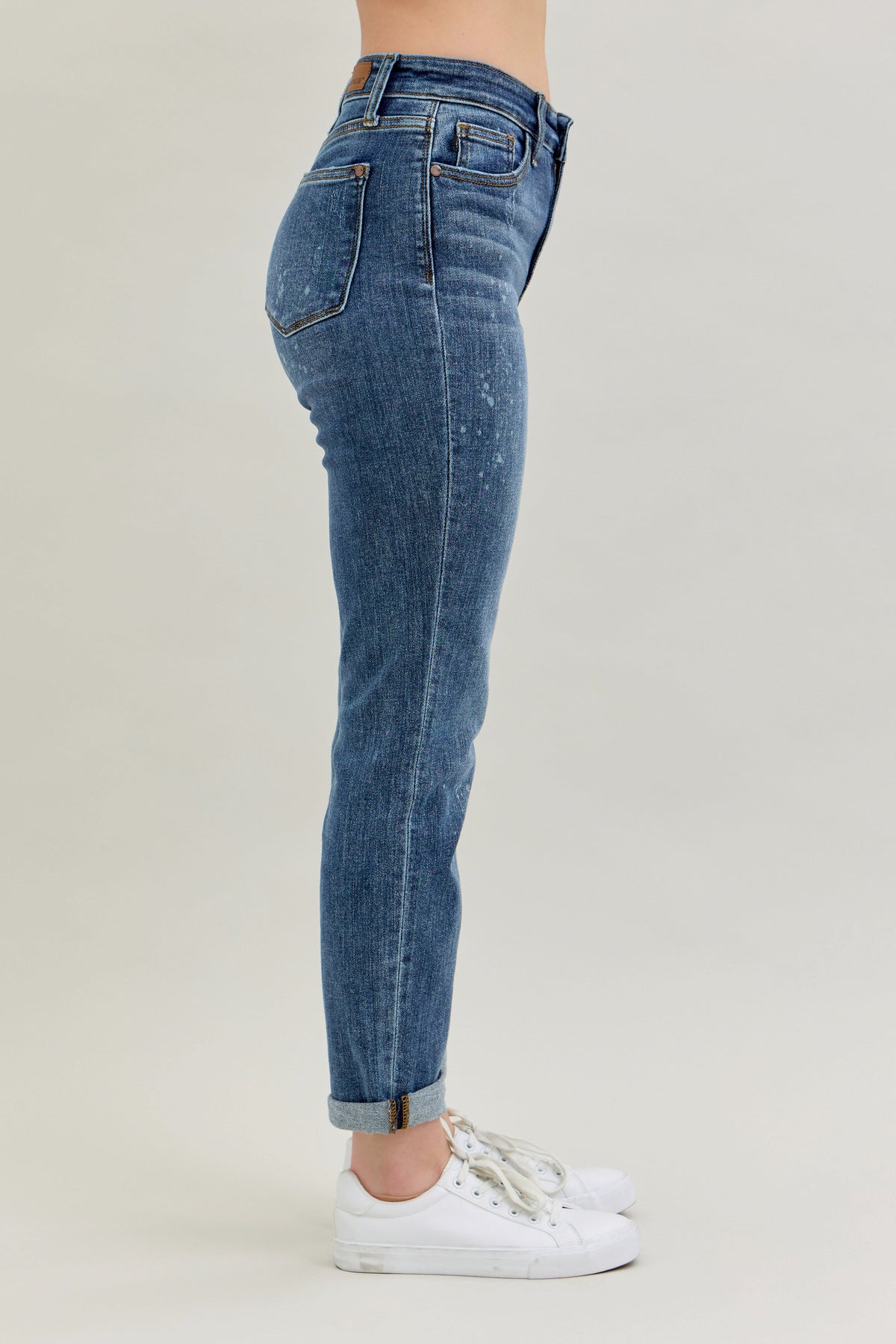 Judy Blue High Waist Dark Wash Destroyed Bleach Splatter Boyfriend