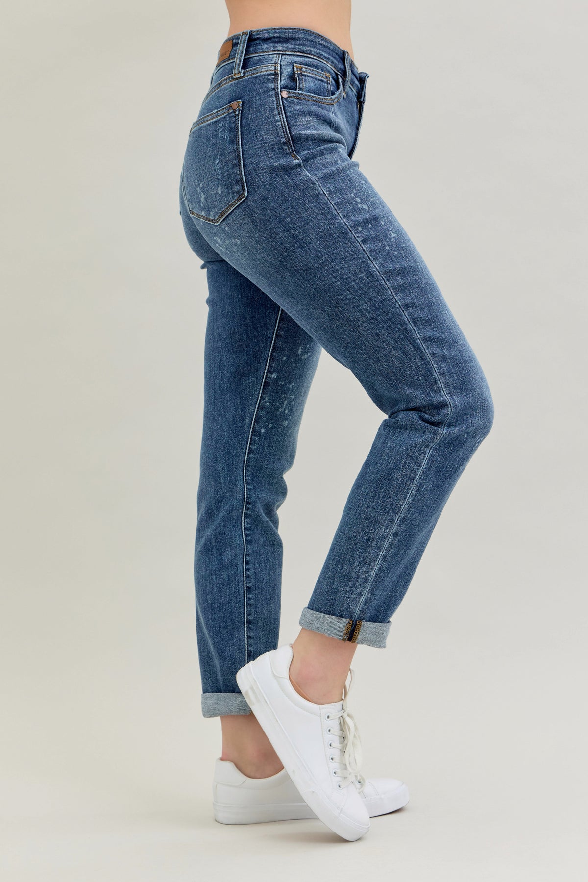 Judy Blue High Waist Dark Wash Destroyed Bleach Splatter Boyfriend