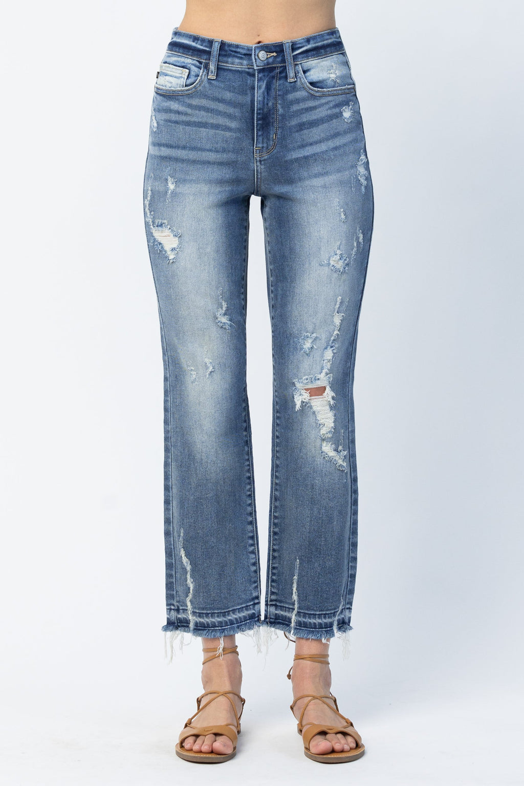 Judy Blue High Waisted Release Hem Ankle Straight Leg Jeans
