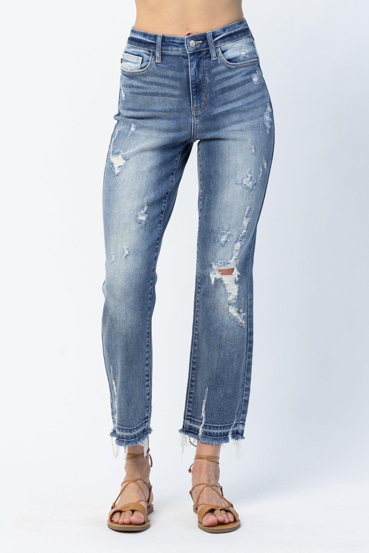 Judy Blue High Waisted Release Hem Ankle Straight Leg Jeans