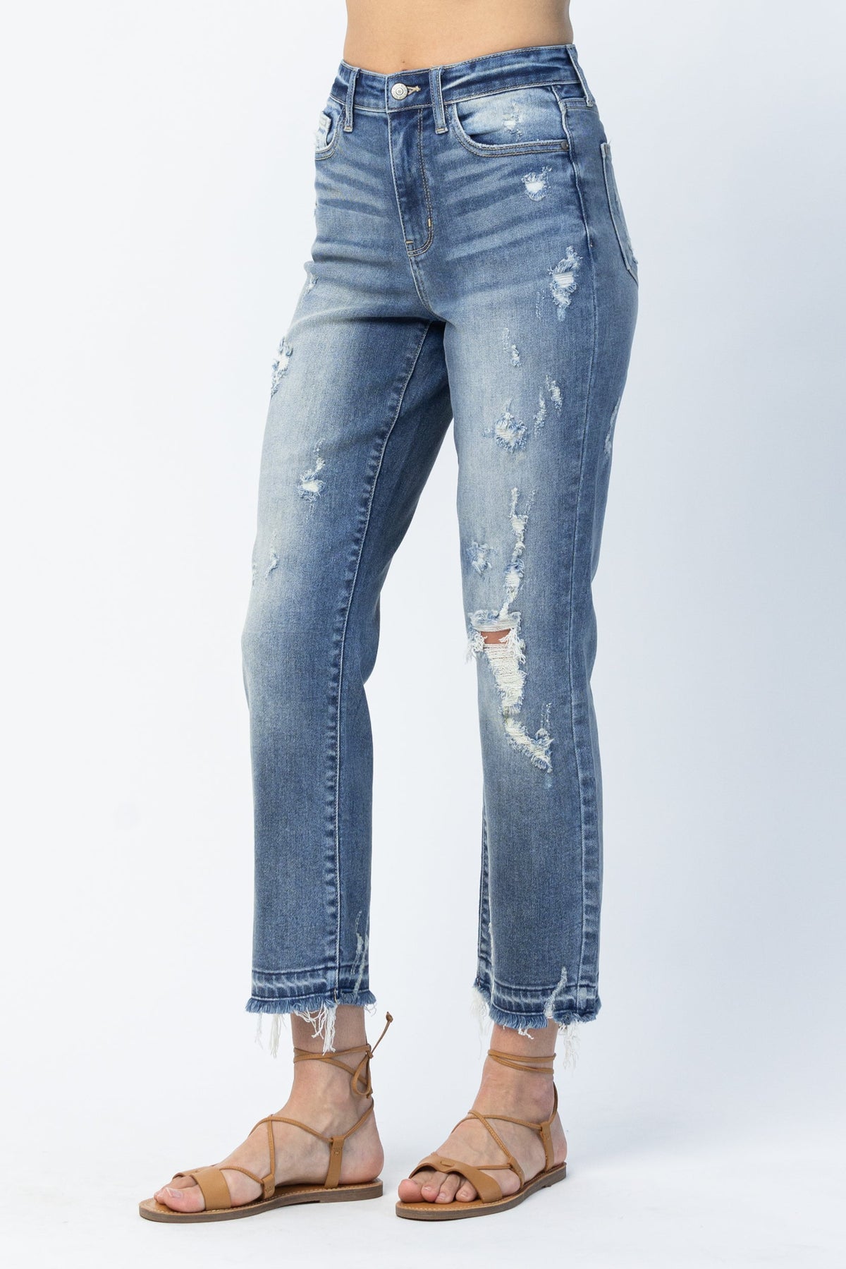 Judy Blue High Waisted Release Hem Ankle Straight Leg Jeans