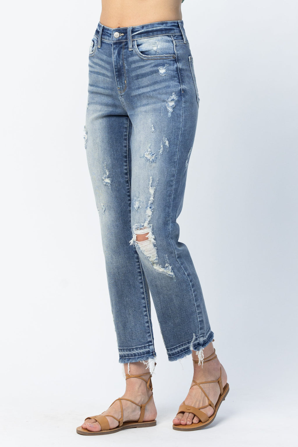 Judy Blue High Waisted Release Hem Ankle Straight Leg Jeans