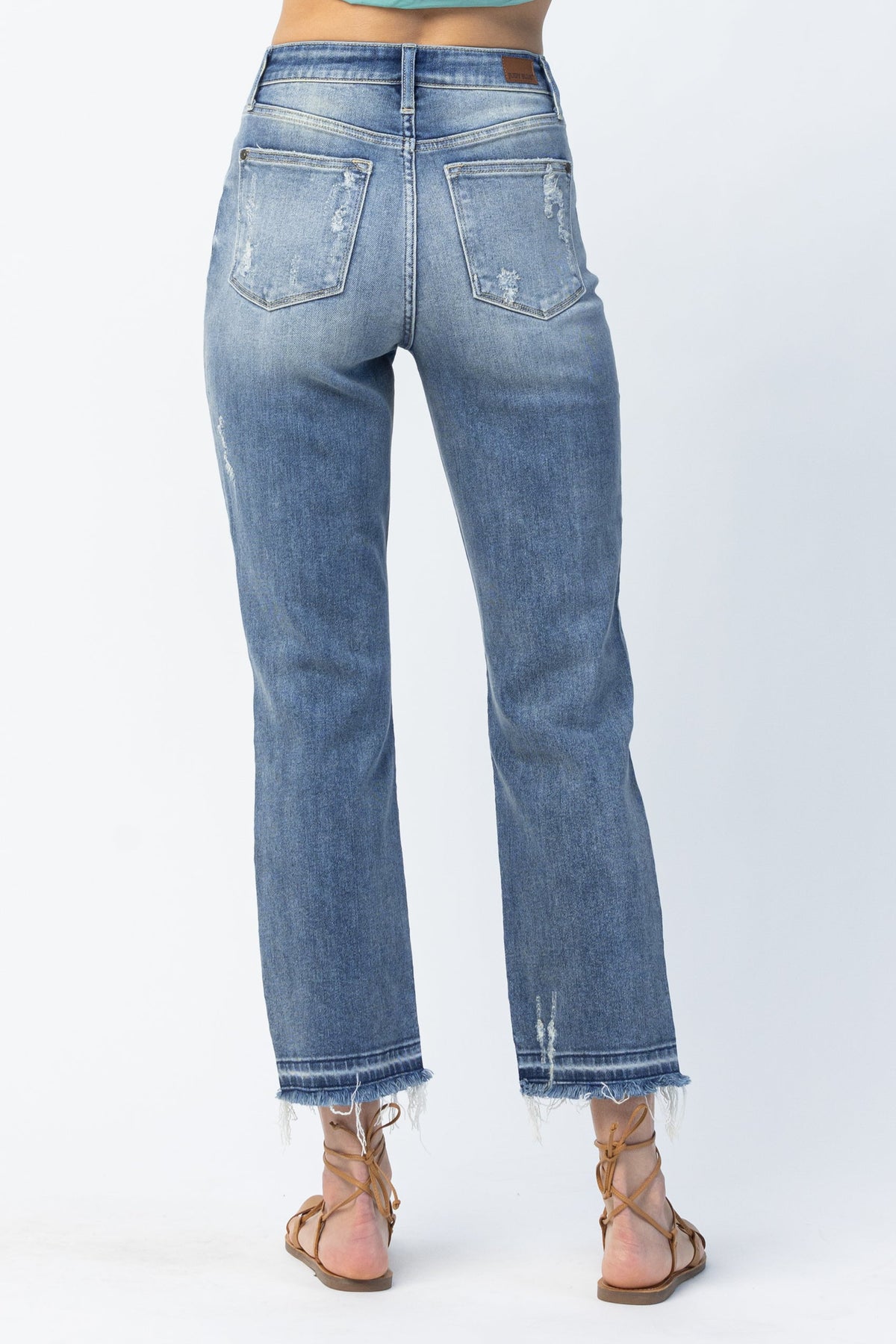Judy Blue High Waisted Release Hem Ankle Straight Leg Jeans