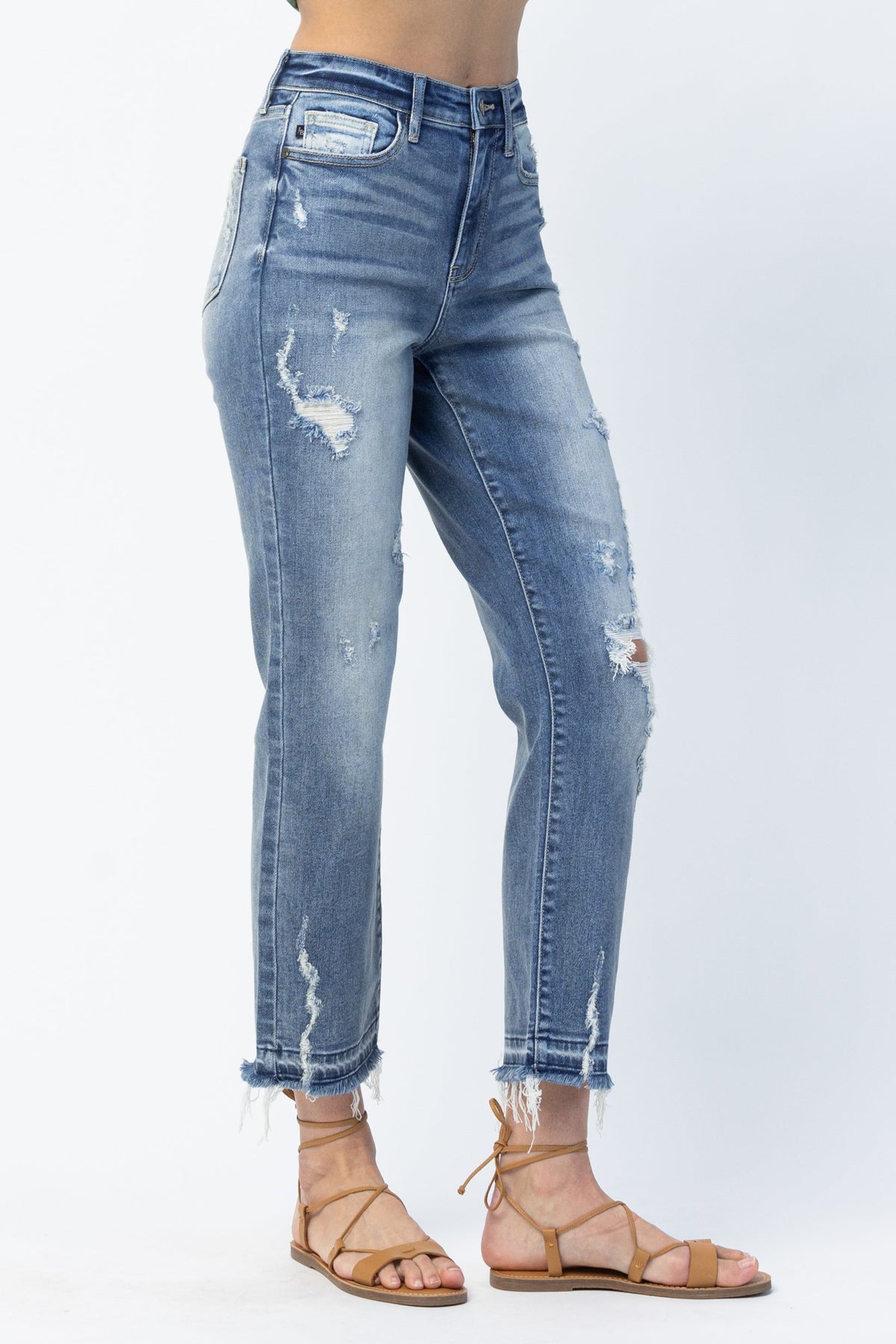 Judy Blue High Waisted Release Hem Ankle Straight Leg Jeans