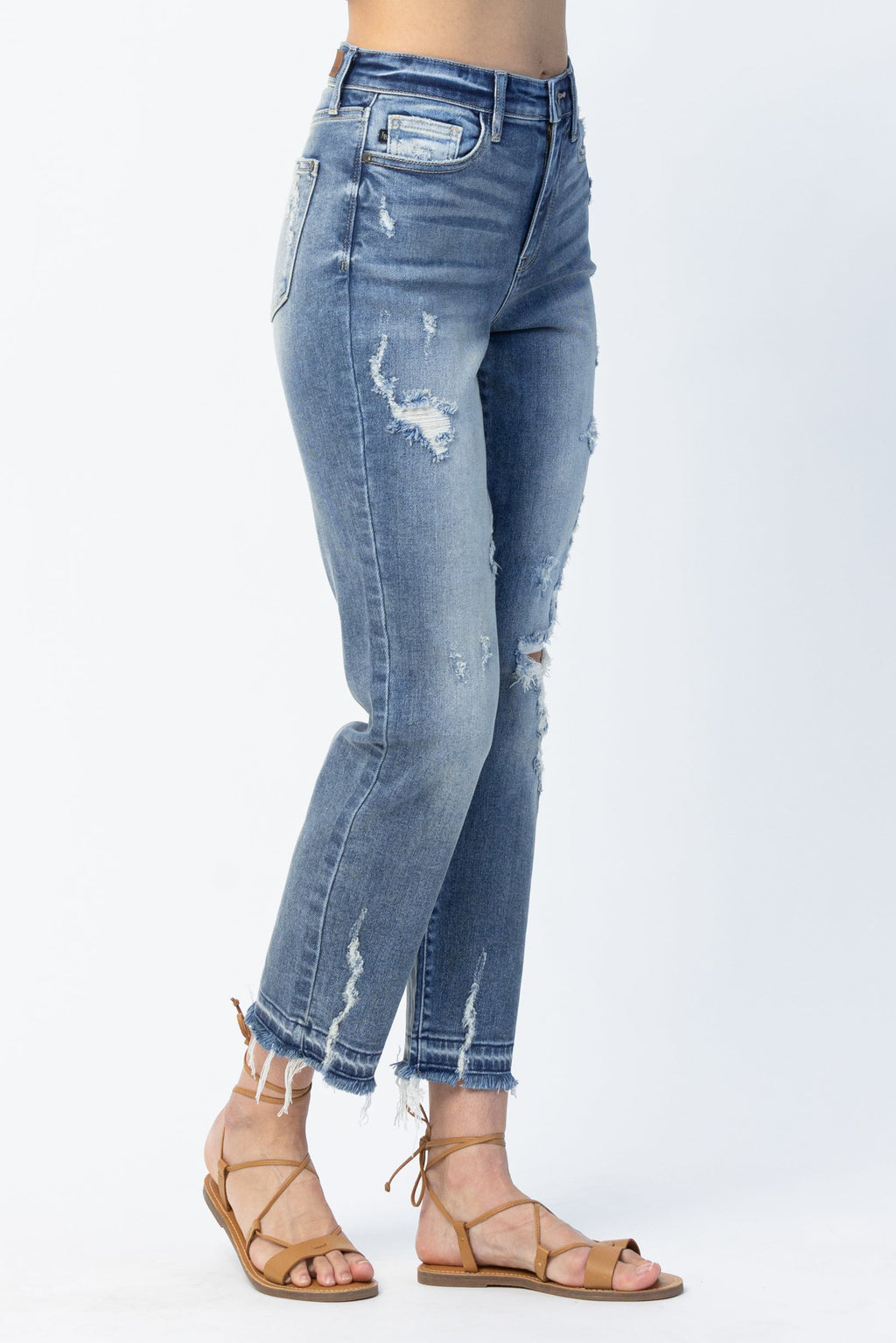 Judy Blue High Waisted Release Hem Ankle Straight Leg Jeans