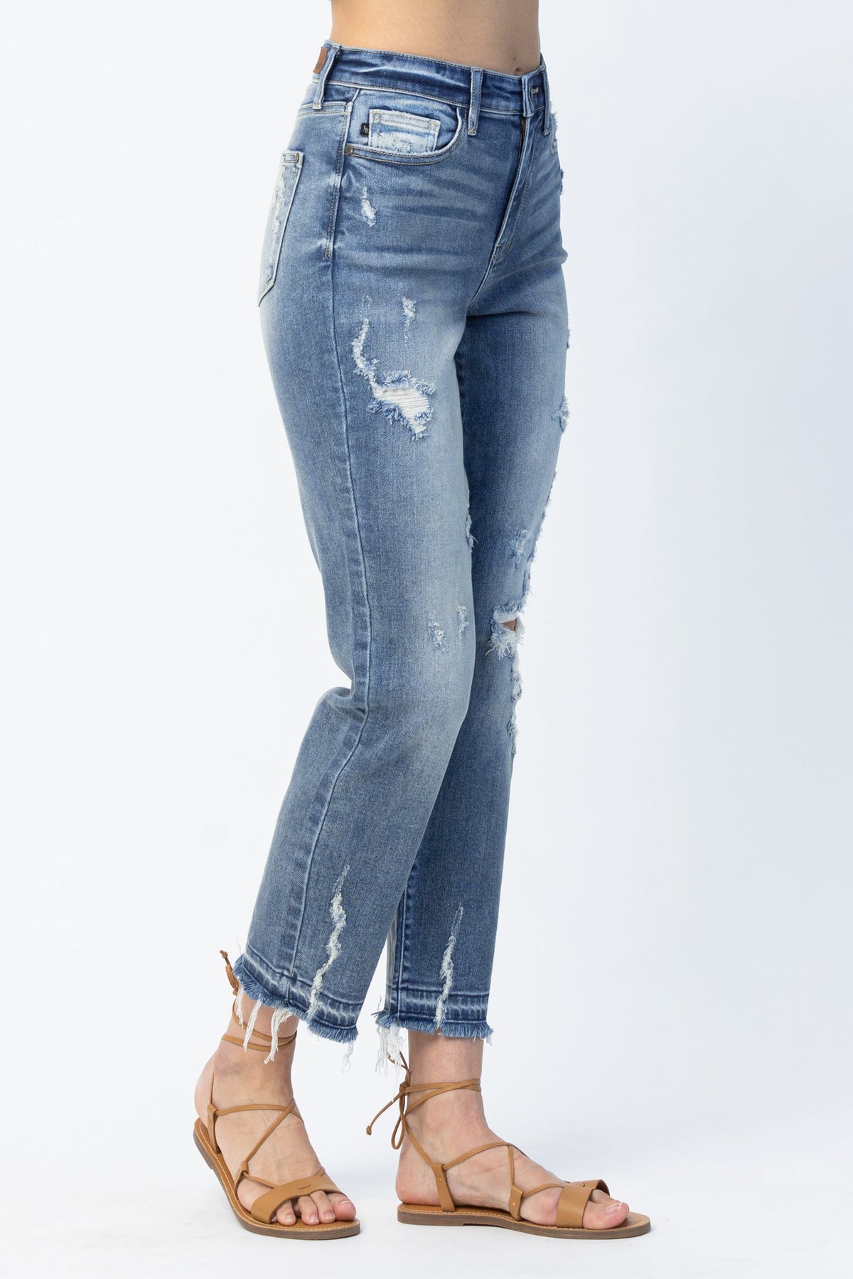 Judy Blue High Waisted Release Hem Ankle Straight Leg Jeans