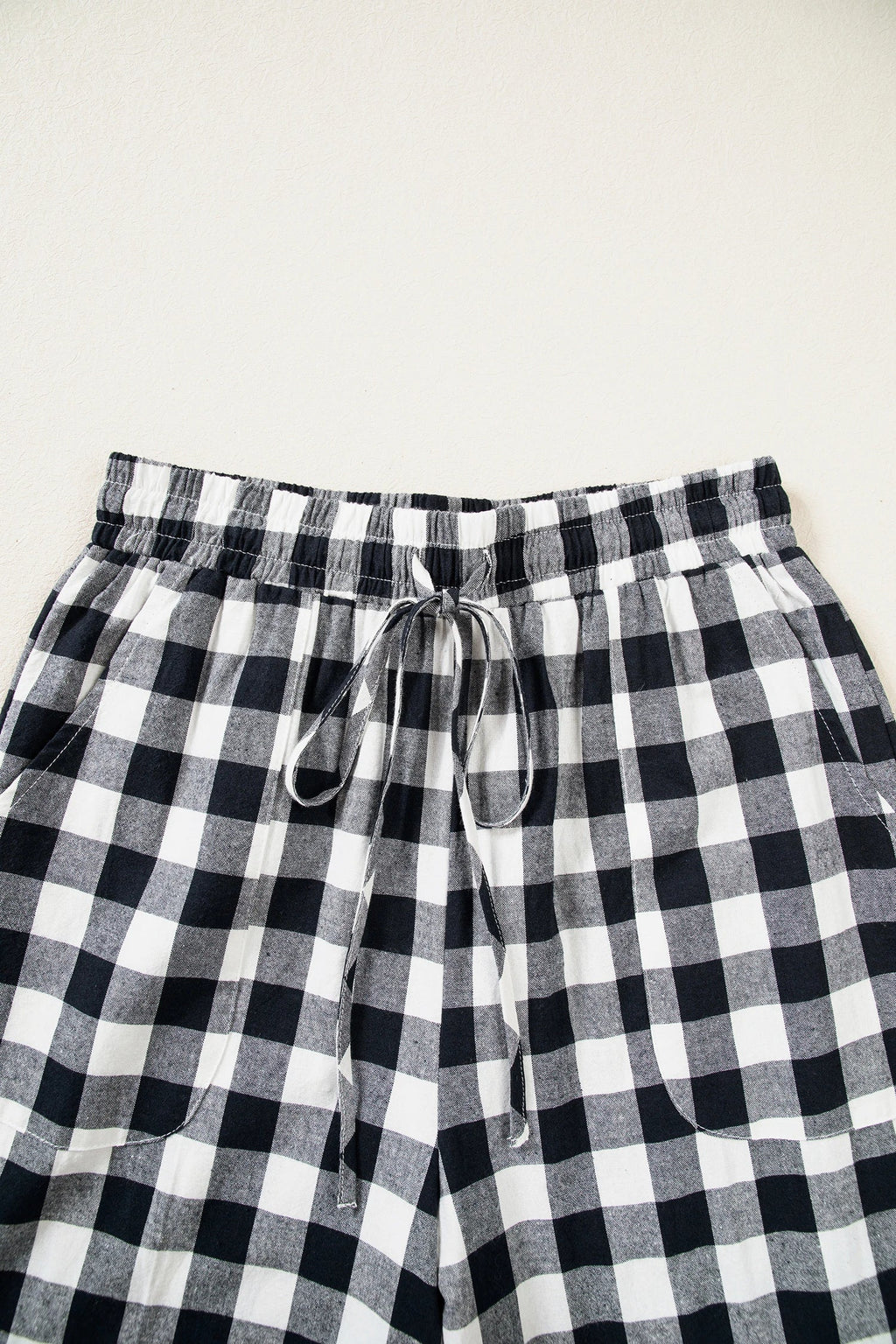 Gingham Elastic Waist Wide Leg Pants