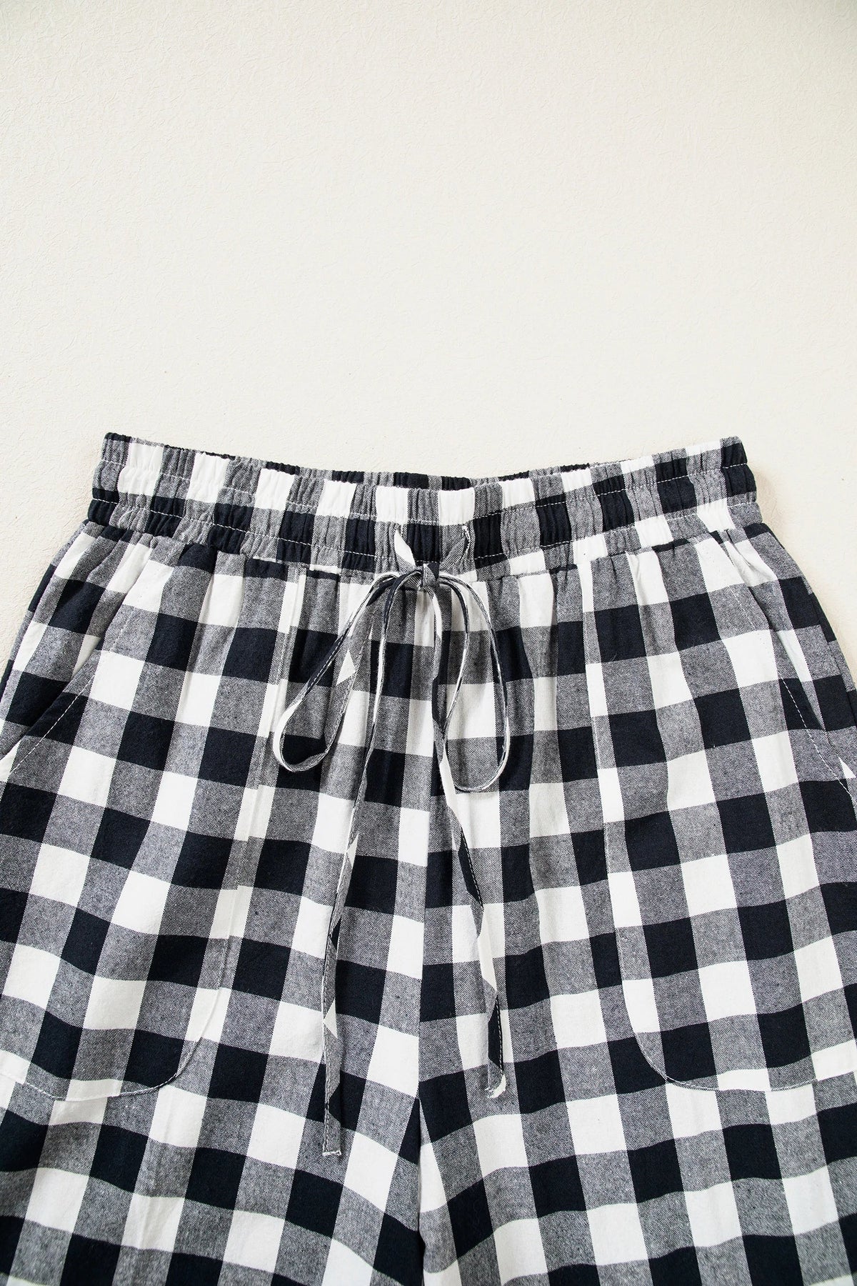 Gingham Elastic Waist Wide Leg Pants