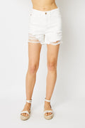Judy Blue High Waist Rigid Magic Destroy White Denim Shorts