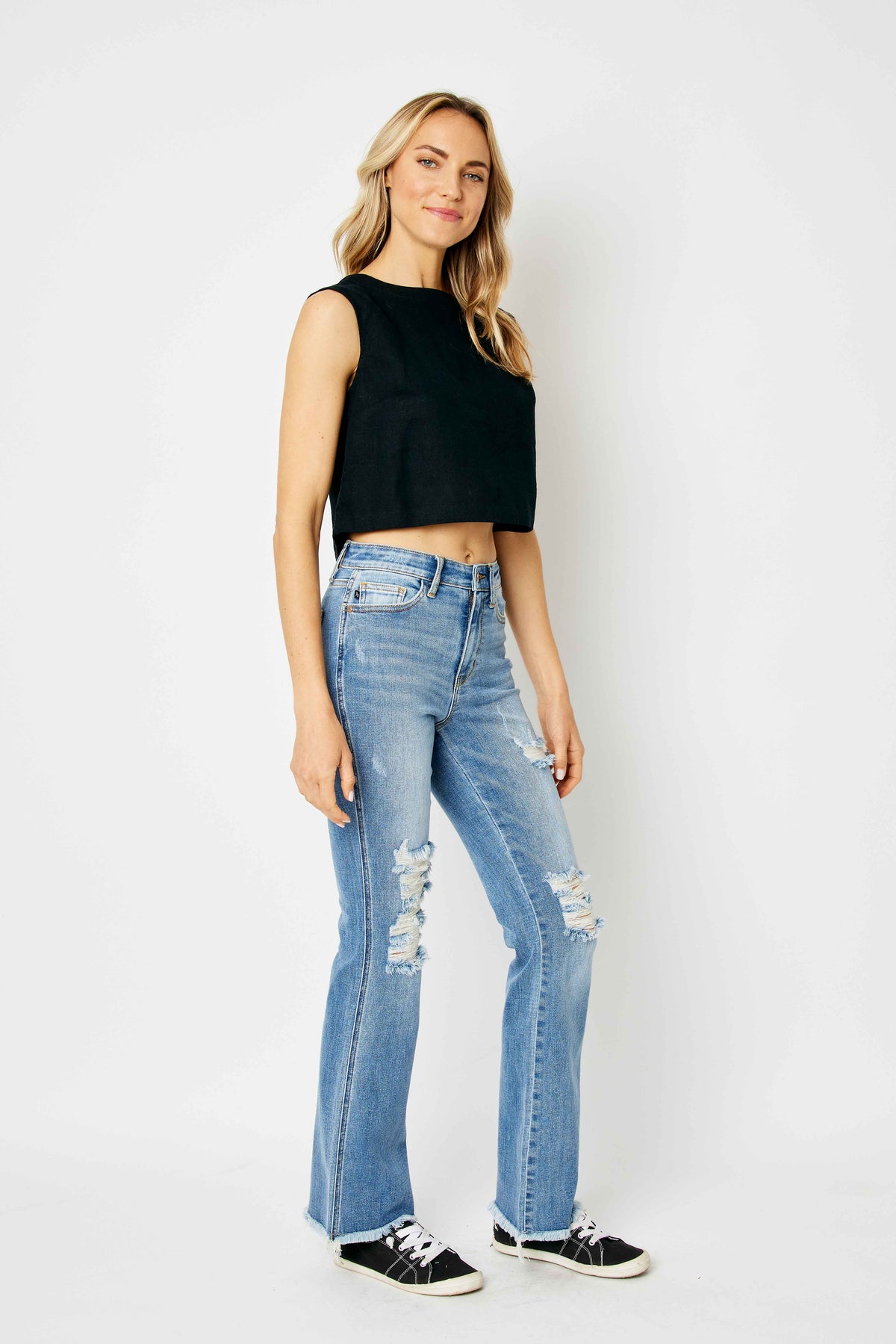 Judy Blue Medium Wash High Waist Destroy Fray Hem Bootcut