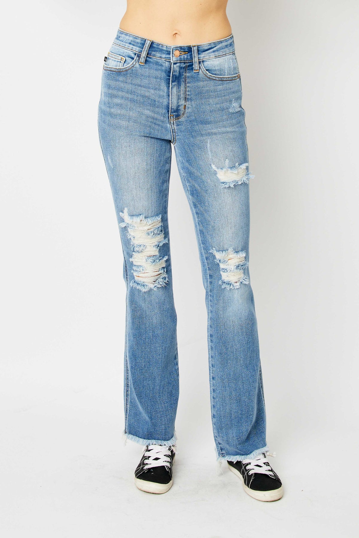 Judy Blue Medium Wash High Waist Destroy Fray Hem Bootcut