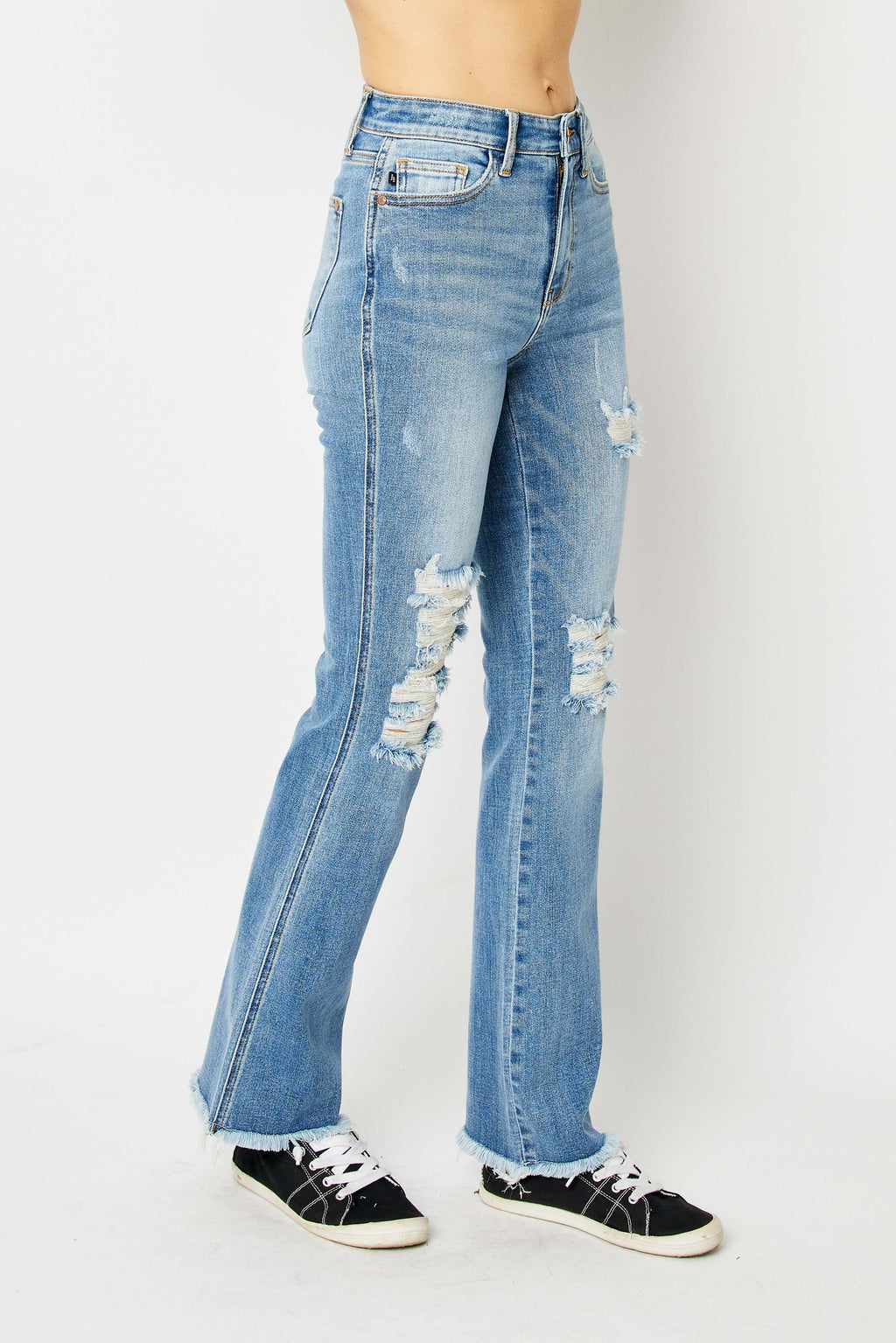 Judy Blue Medium Wash High Waist Destroy Fray Hem Bootcut