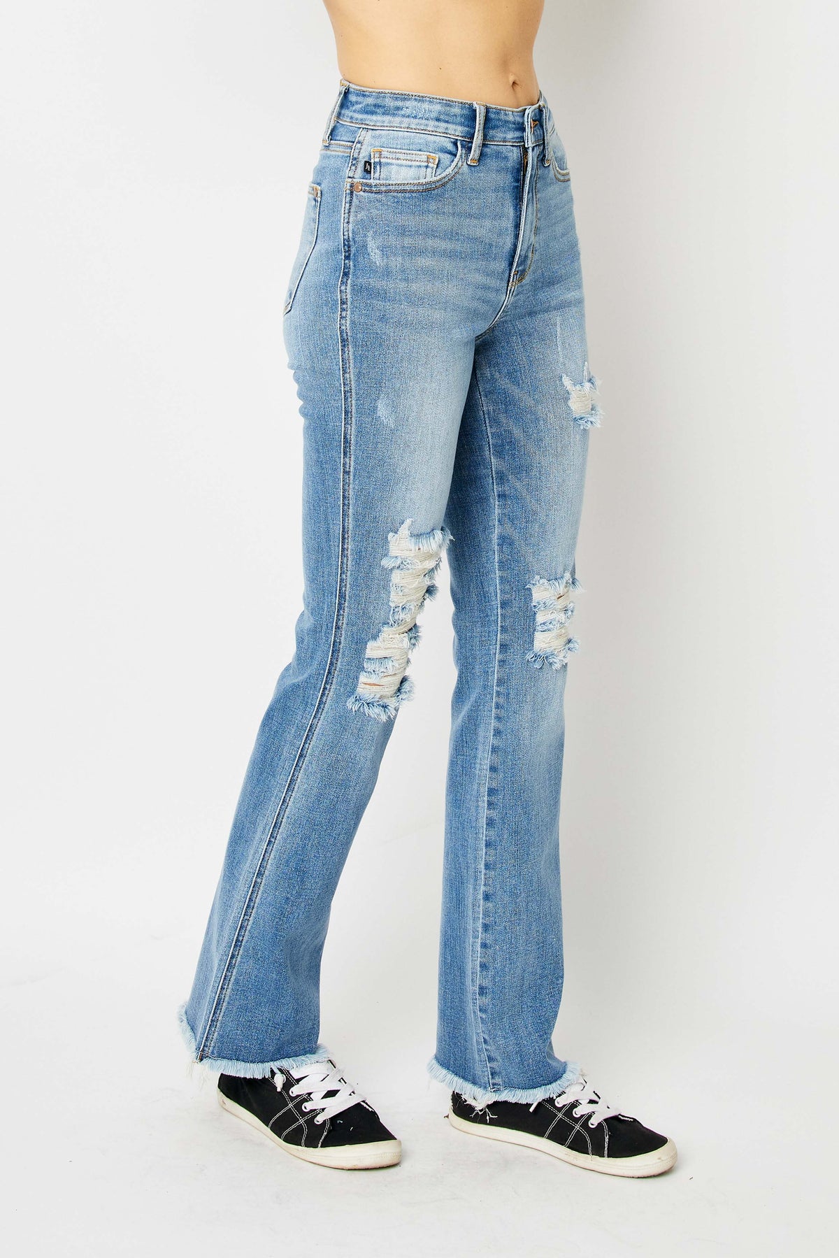 Judy Blue Medium Wash High Waist Destroy Fray Hem Bootcut