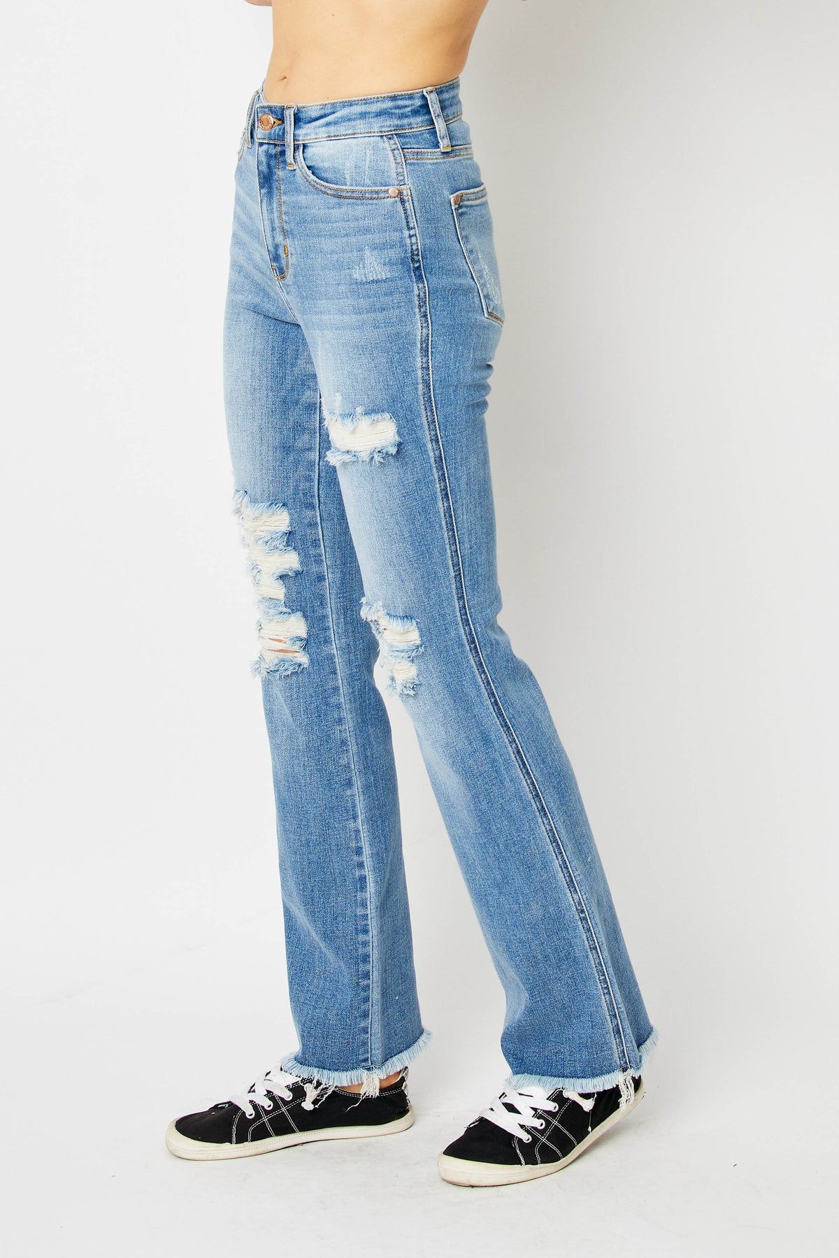 Judy Blue Medium Wash High Waist Destroy Fray Hem Bootcut