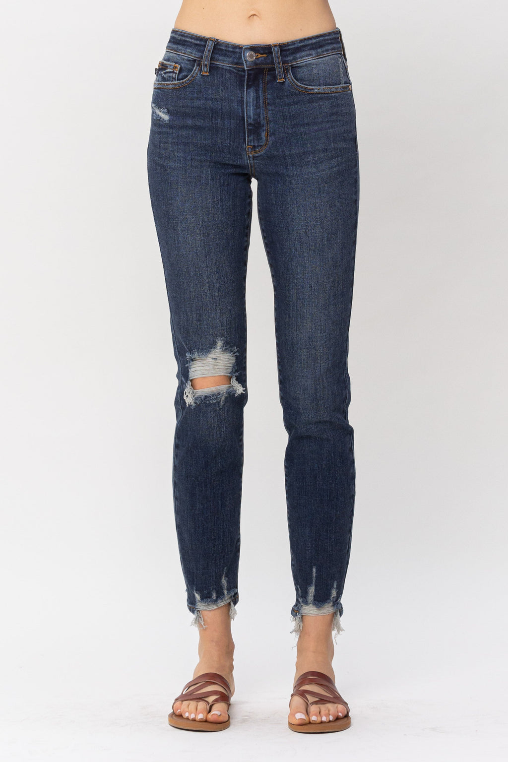 Judy Blue Mid Rise Chopped Hem Relaxed Jeans