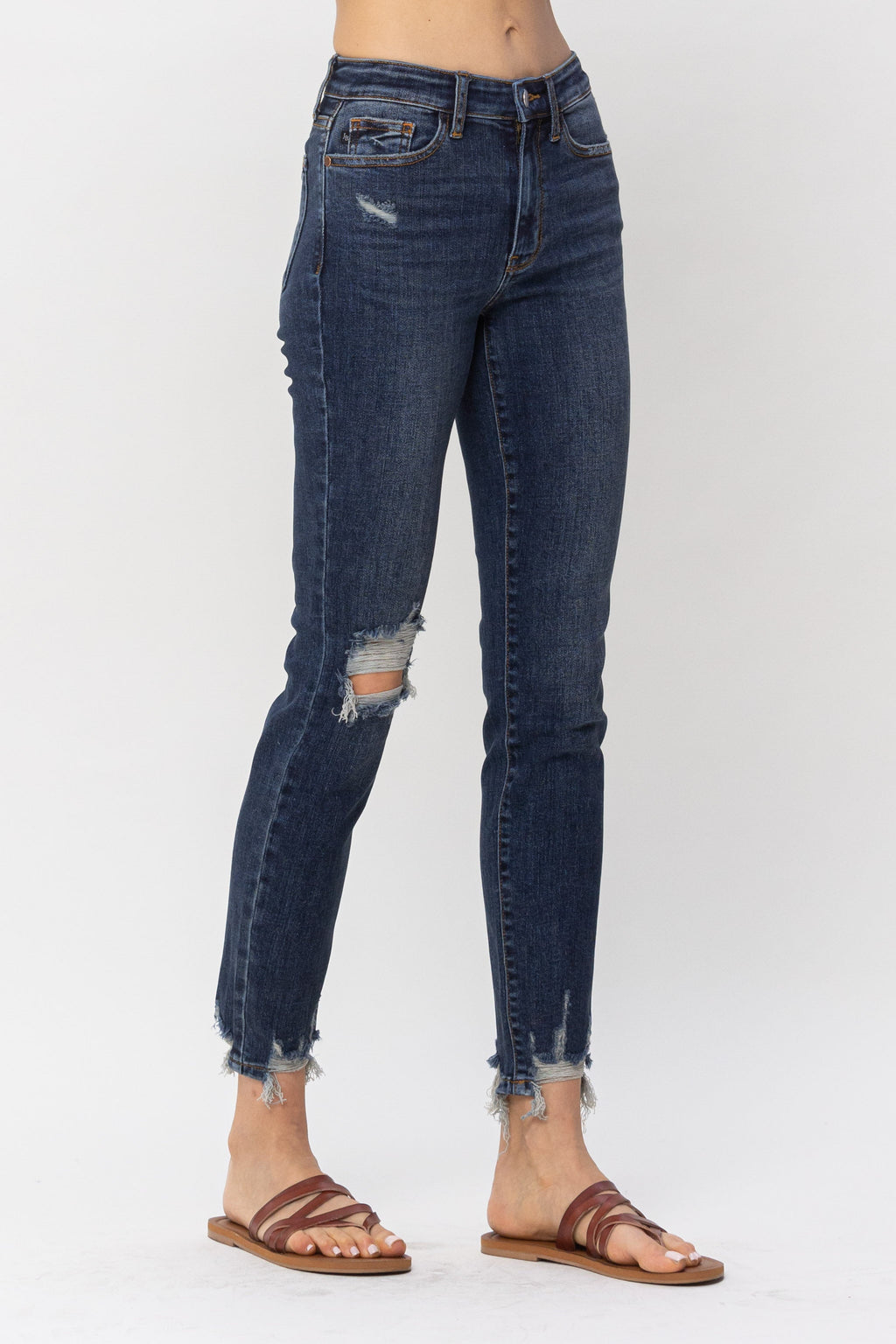 Judy Blue Mid Rise Chopped Hem Relaxed Jeans