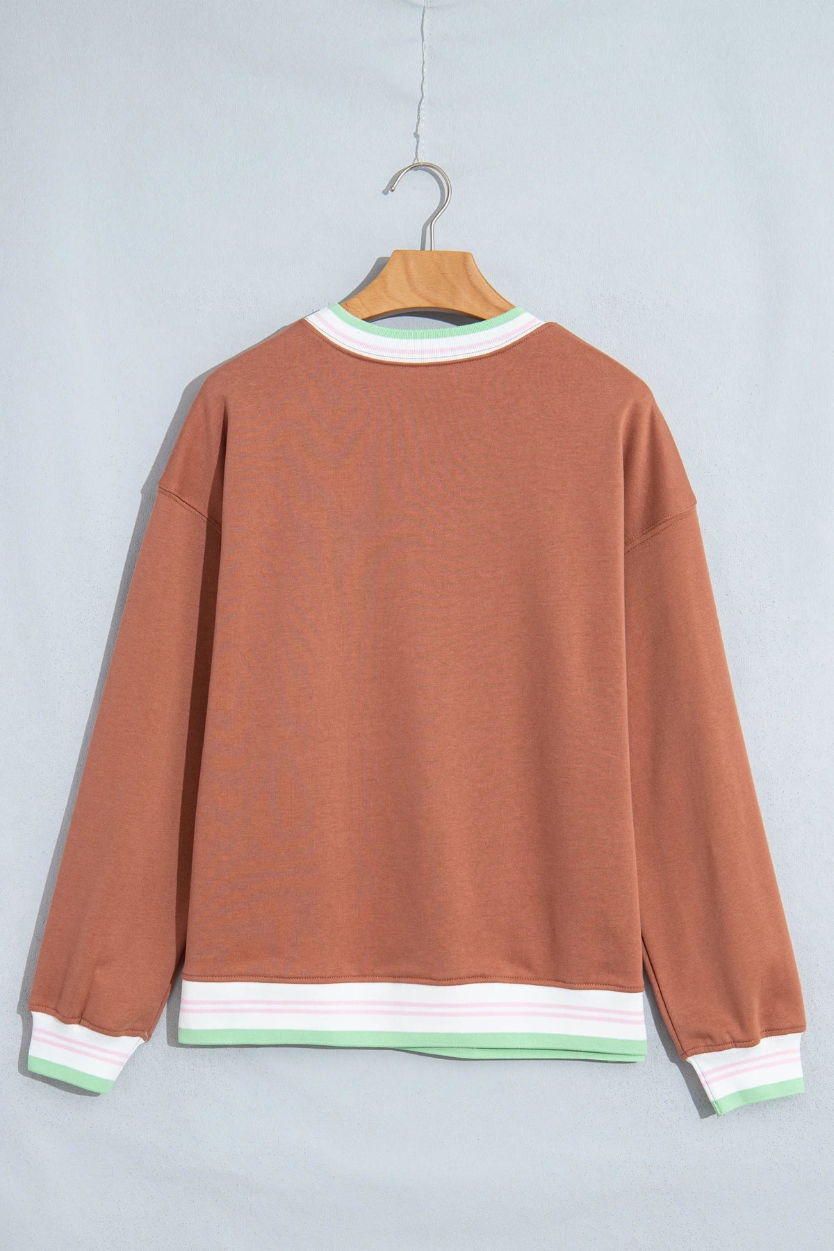 Stripe Contrast Trim Drop Shoulder Sweatshirt