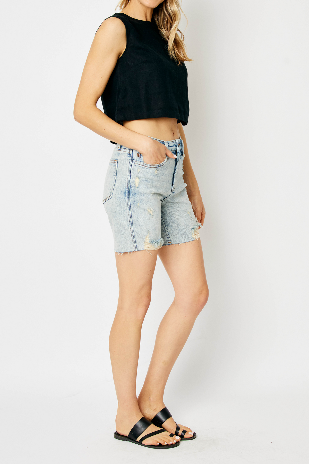 Judy Blue High Waist Mineral Wash Destroyed Boyfriend Shorts