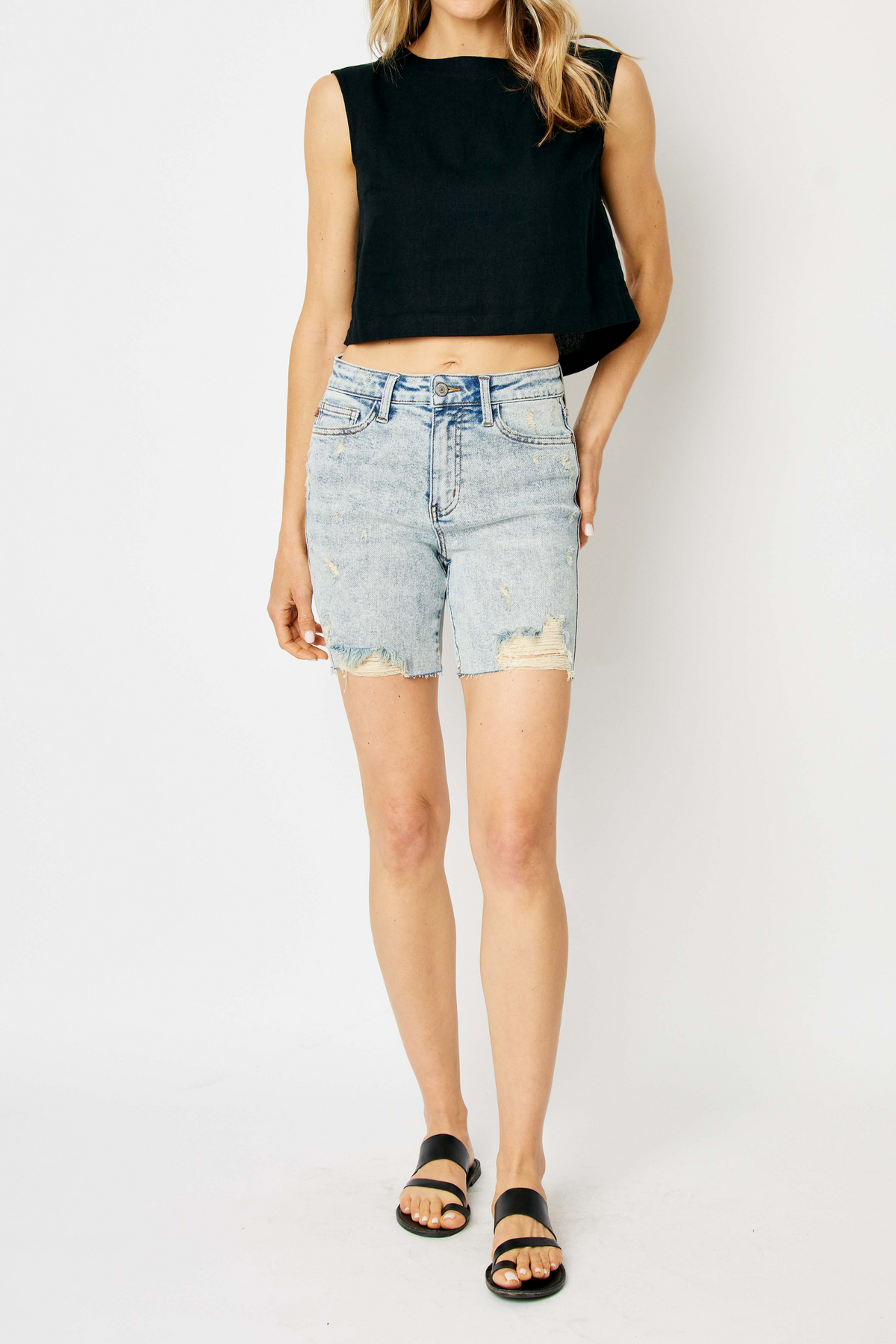 Judy Blue High Waist Mineral Wash Destroyed Boyfriend Shorts