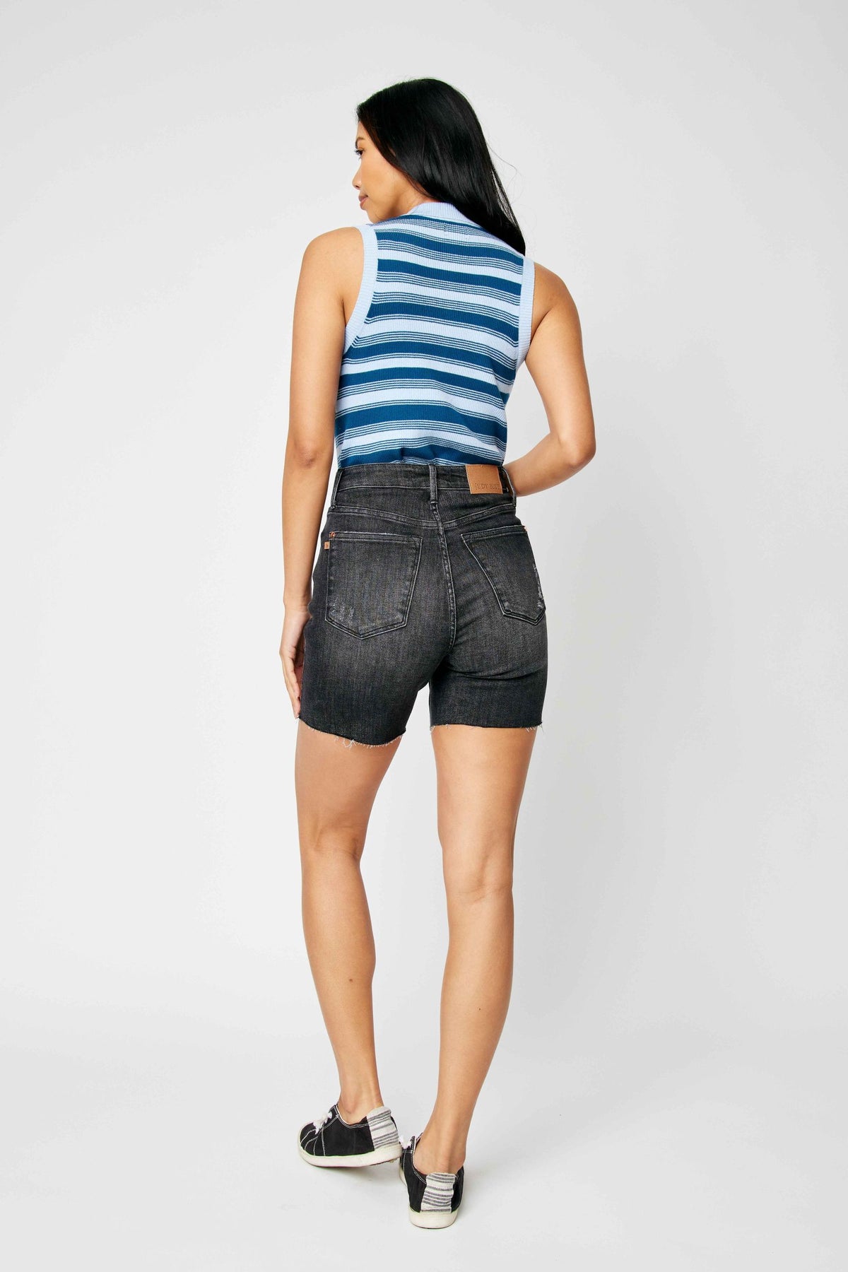 Judy Blue Black High Waist Rigid Magic Destroy Raw Hem Shorts