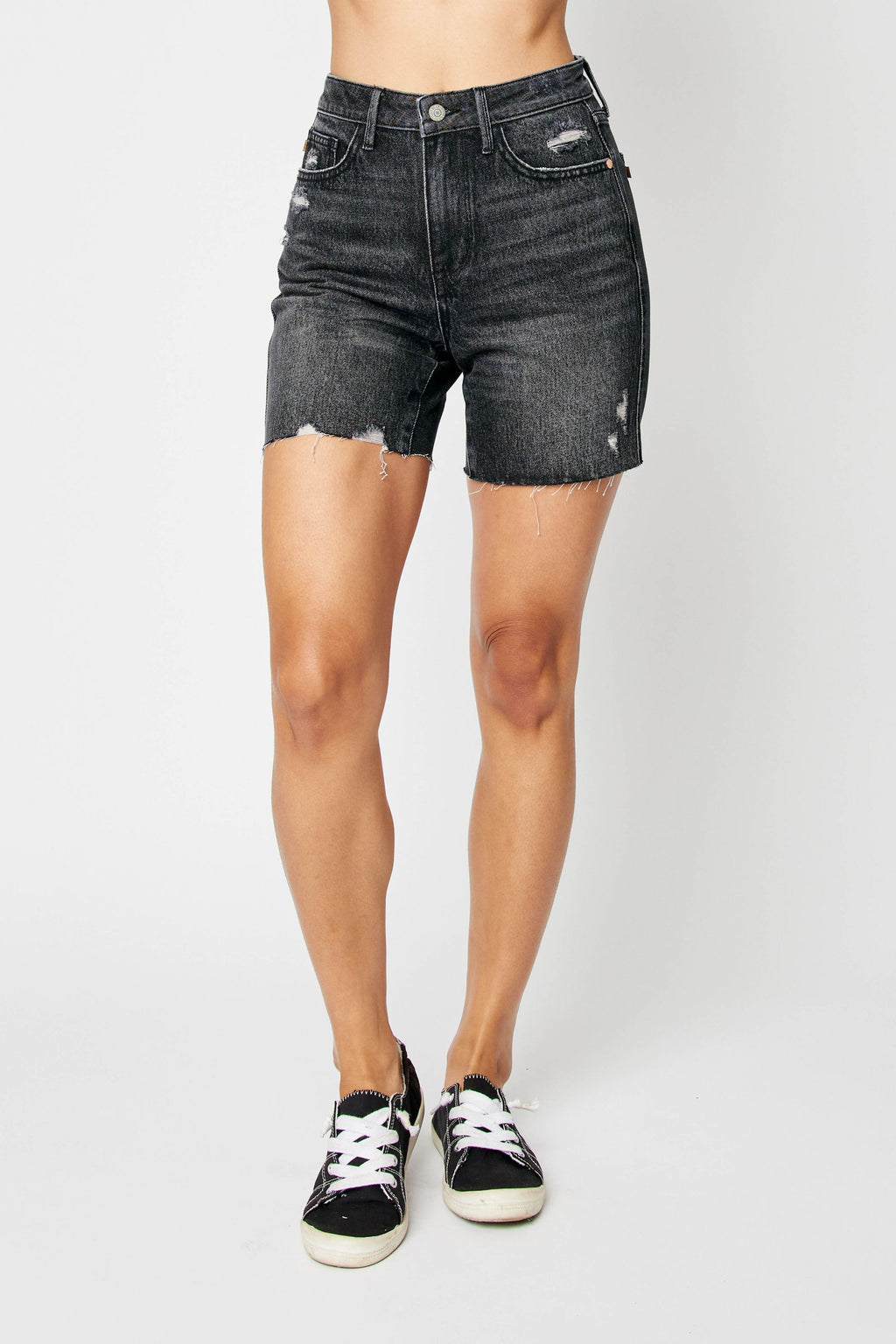 Judy Blue Black High Waist Rigid Magic Destroy Raw Hem Shorts
