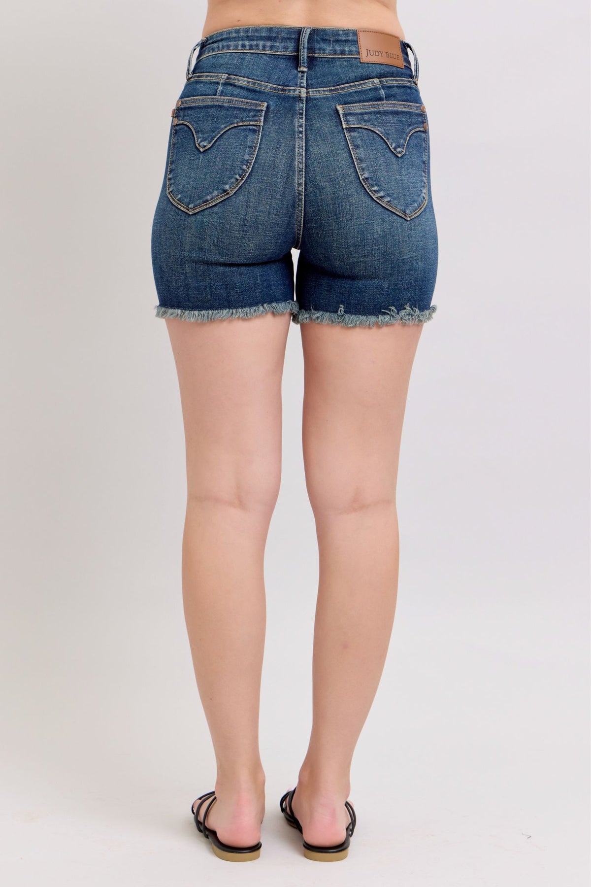Judy Blue High Waist Tummy Control Fray Hem & Shield Back Pocket Shorts