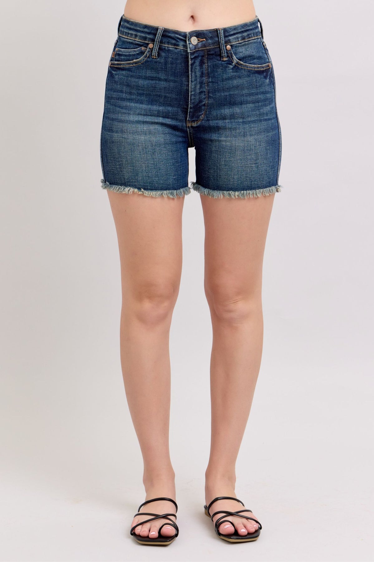Judy Blue High Waist Tummy Control Fray Hem & Shield Back Pocket Shorts