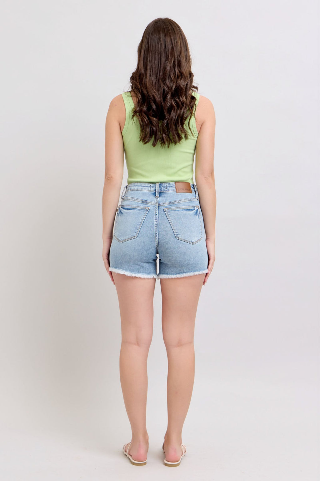 Judy Blue High Waist Tummy Control Light Wash Fray Hem Shorts