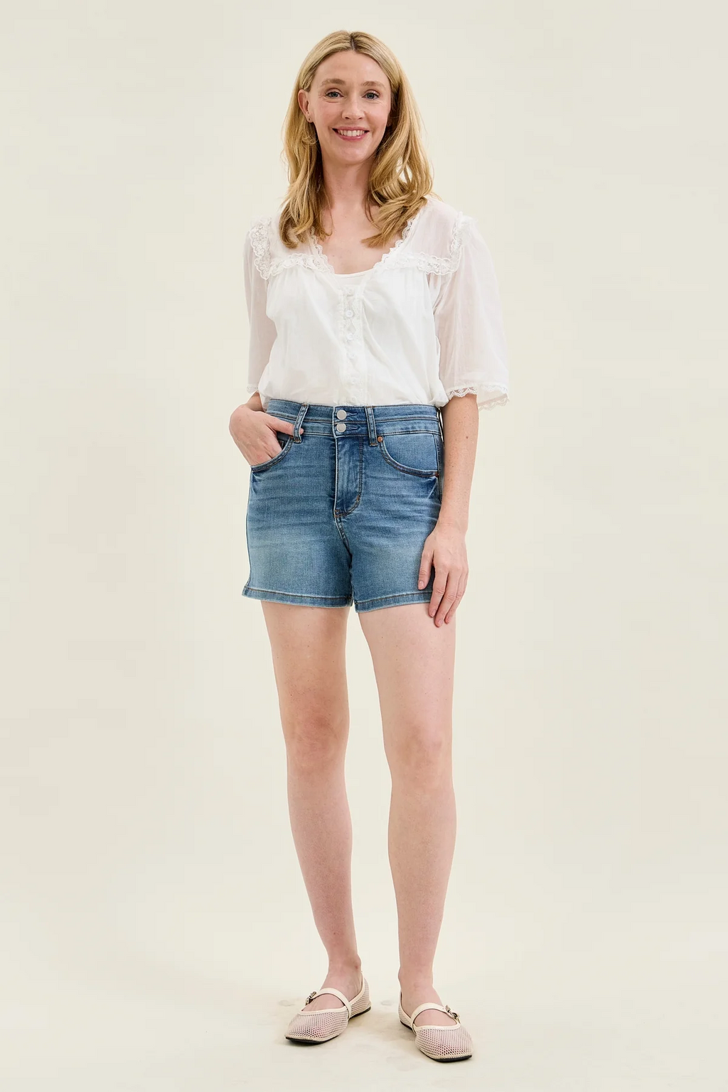 Judy Blue Erin Tummy Control Cool Denim Double Waistband Shorts
