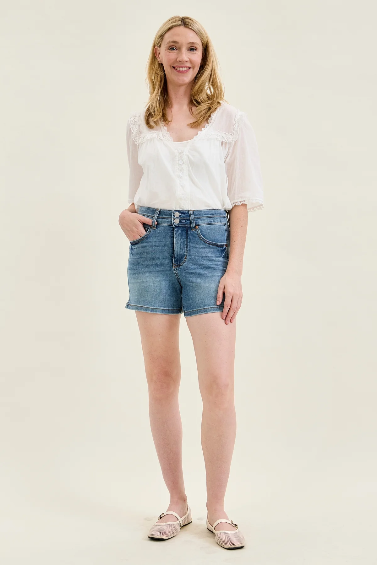 Judy Blue Erin Tummy Control Cool Denim Double Waistband Shorts
