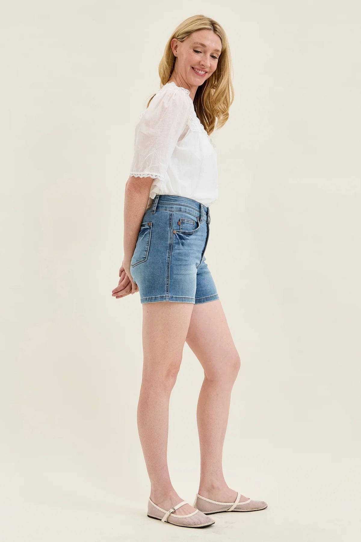 Judy Blue Erin Tummy Control Cool Denim Double Waistband Shorts