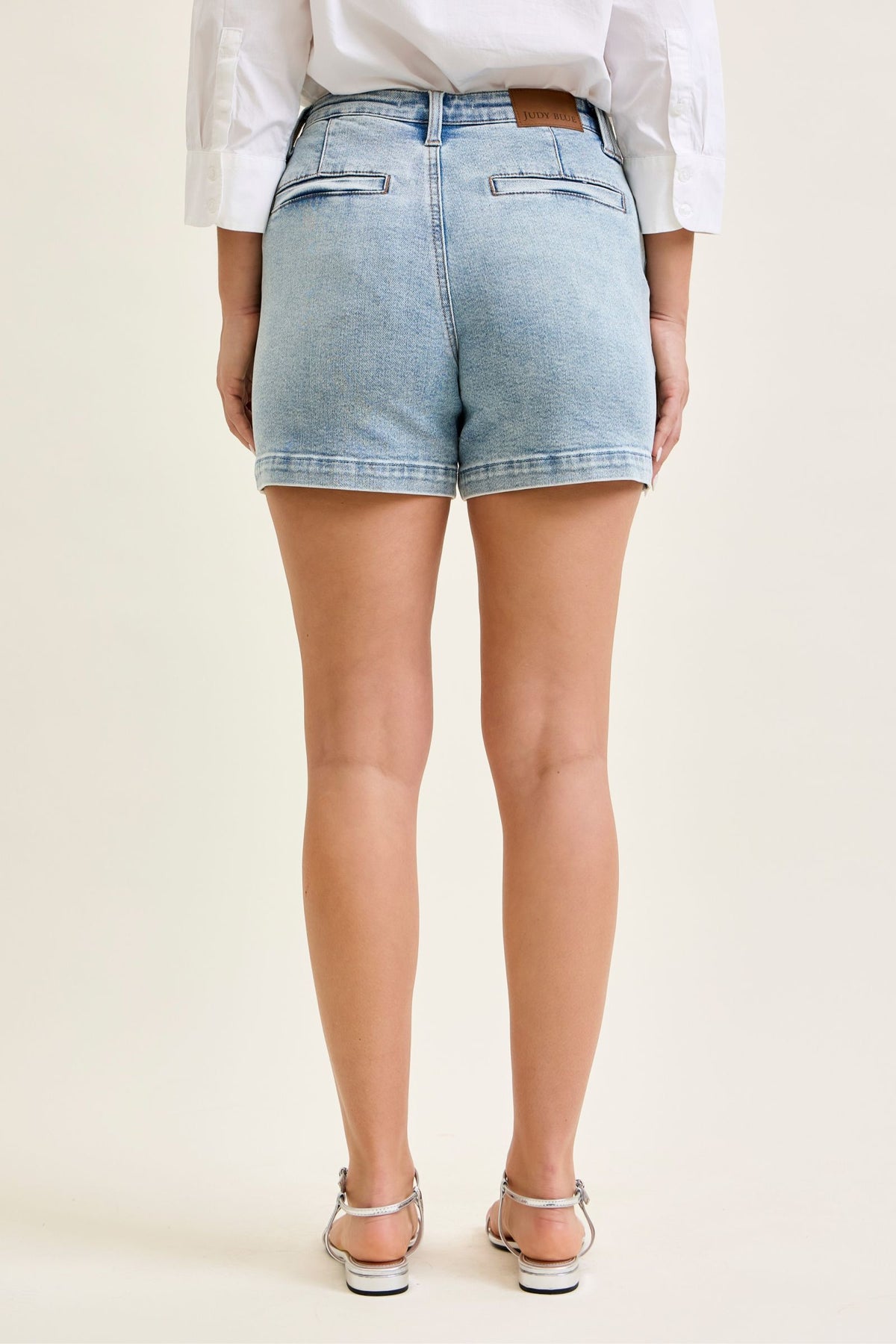 Judy Blue High Waist Light Wash Denim Trouser Shorts