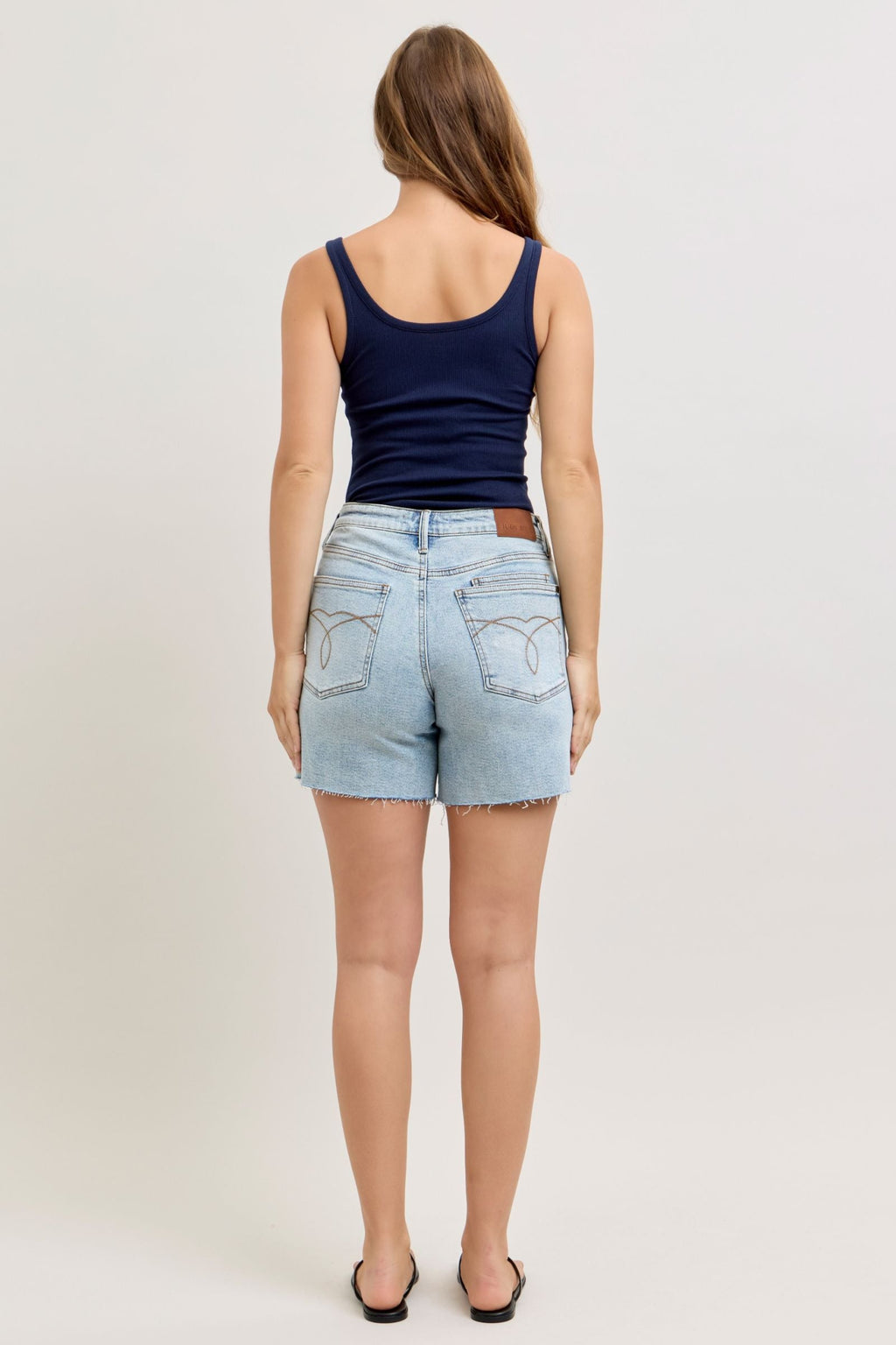 Judy Blue Mid Rise Rigid Magic Light Wash Cell Phone Pocket Dad Shorts