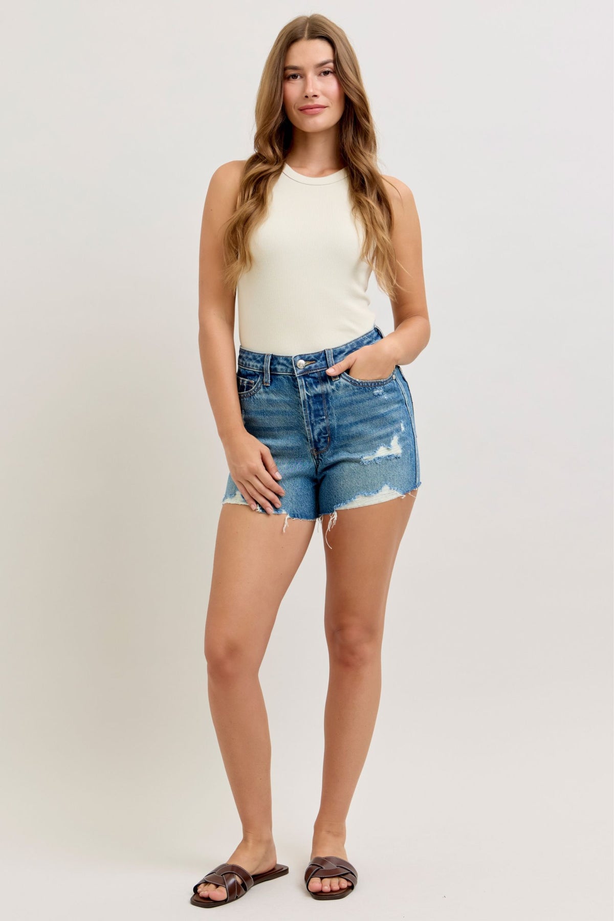 Judy Blue High Waist Rigid Magic Destroy Button Fly Cut Off Shorts