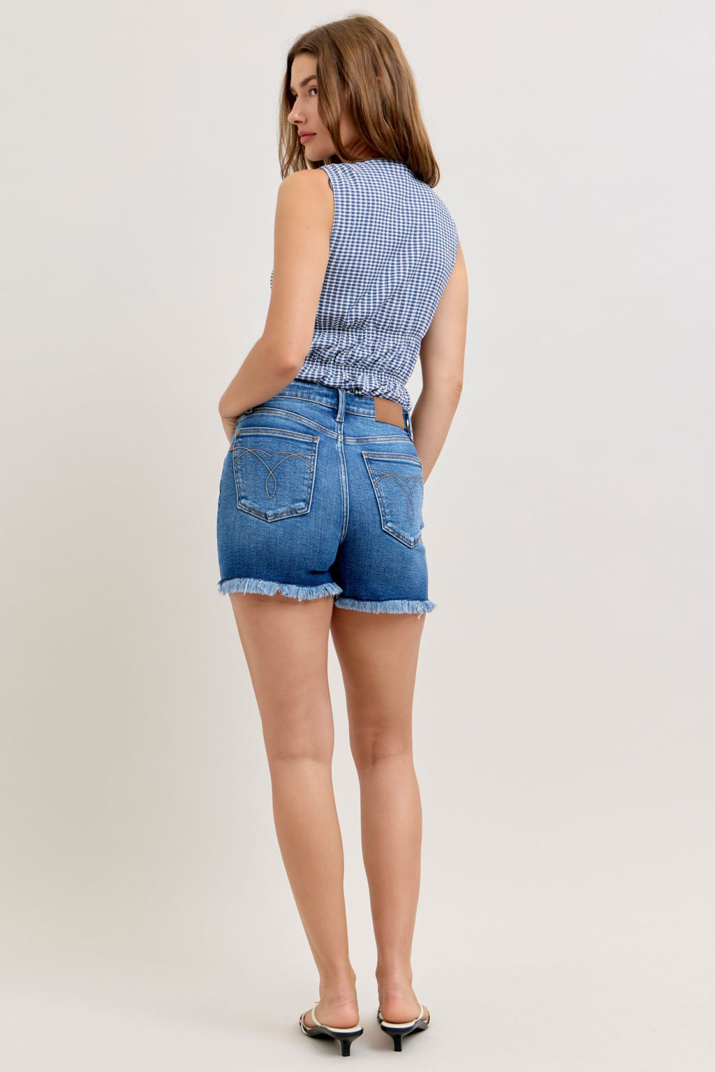 Judy Blue High Waist Dark Wash Slim Fray Shorts