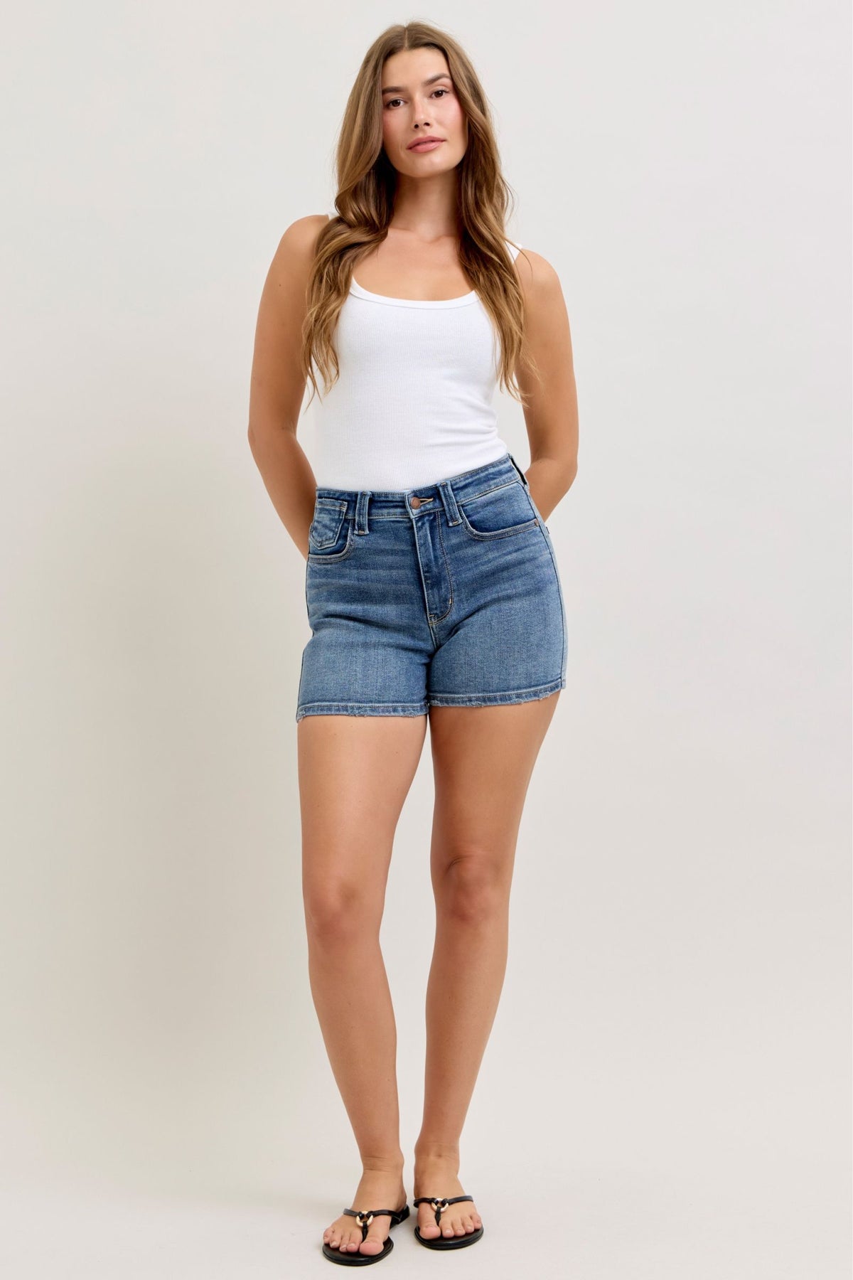 Judy Blue High Waist Classic Medium Wash Slim Jean Shorts