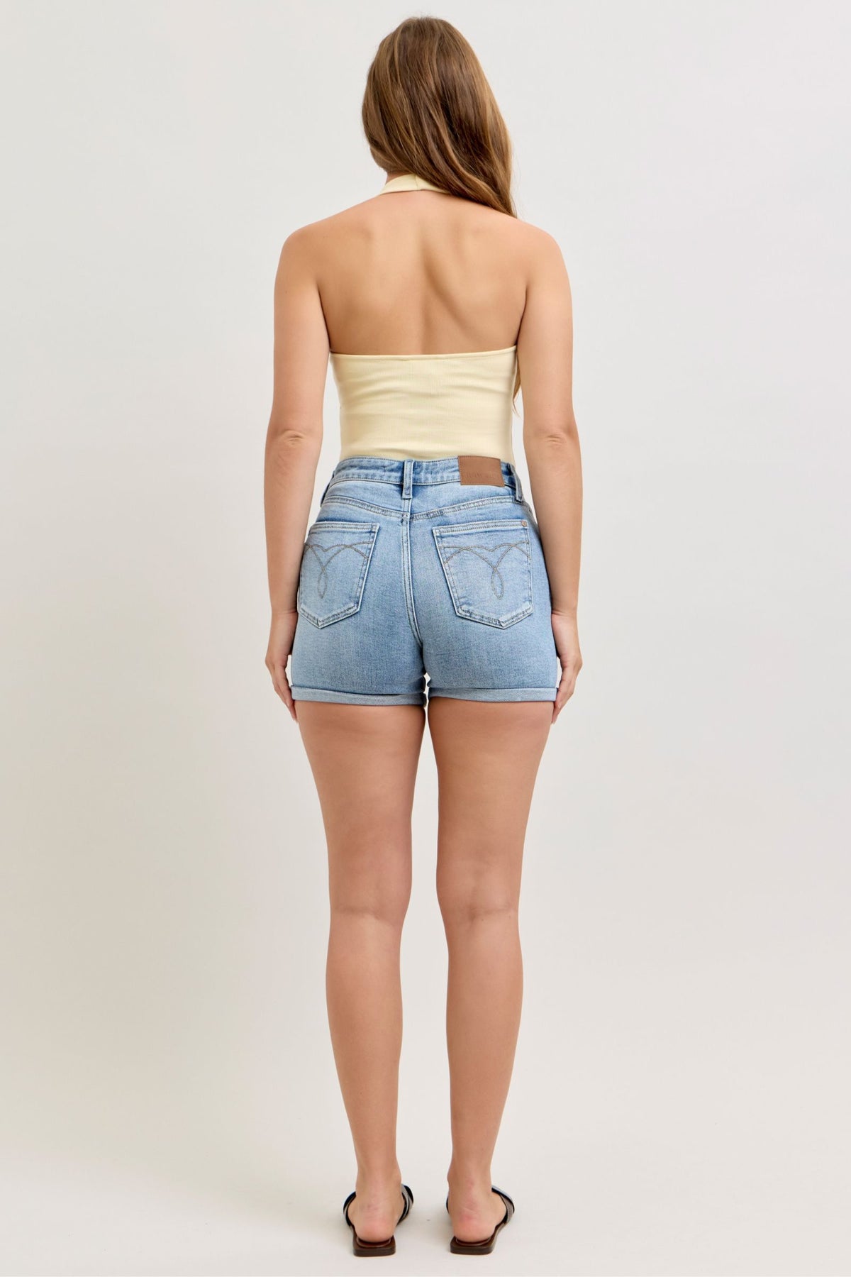 Judy Blue High Waist Slim Light Wash Cell Phone Pocket Shorts