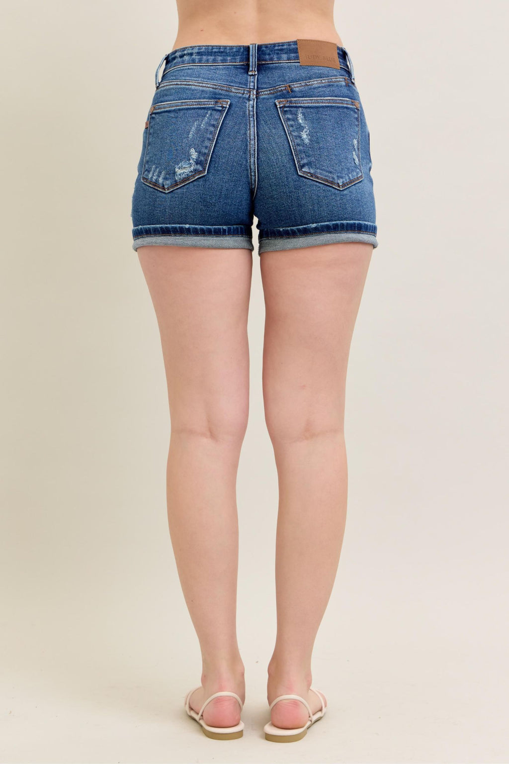 Judy Blue Mid Rise Cell Phone Pocket Destroy and Cuff Dad Shorts