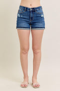 Judy Blue Mid Rise Cell Phone Pocket Destroy and Cuff Dad Shorts